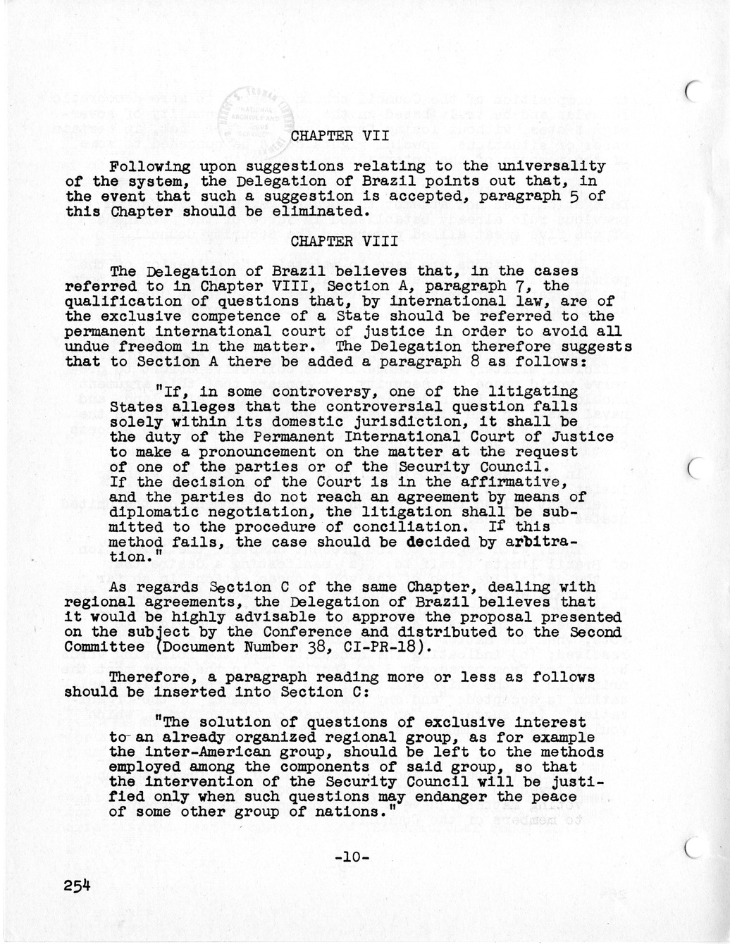 Report, Comments and Proposed Amendments Concerning the Dumbarton Oaks Proposals, Submitted by the Delegations to the United Nations Conference on International Organization