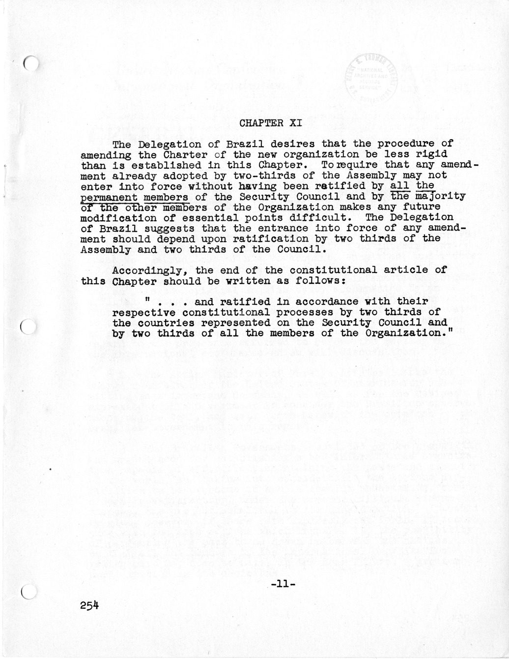 Report, Comments and Proposed Amendments Concerning the Dumbarton Oaks Proposals, Submitted by the Delegations to the United Nations Conference on International Organization