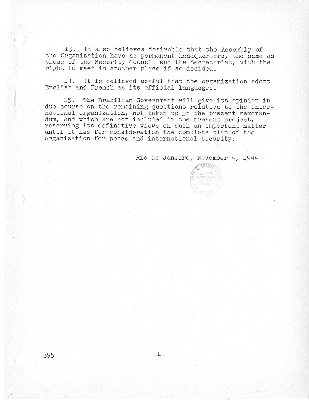 Report, Comments and Proposed Amendments Concerning the Dumbarton Oaks Proposals, Submitted by the Delegations to the United Nations Conference on International Organization
