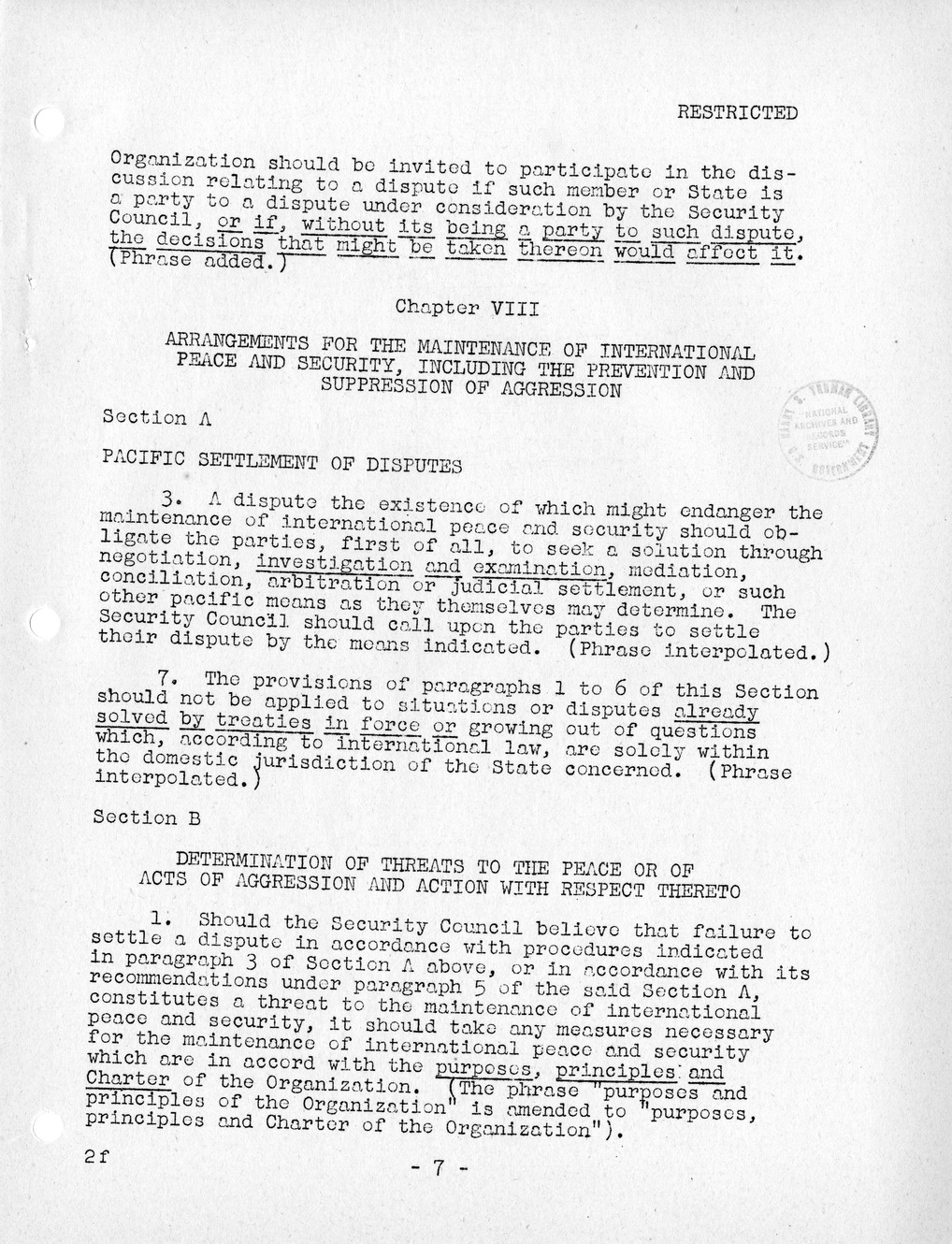 Report, Comments and Proposed Amendments Concerning the Dumbarton Oaks Proposals, Submitted by the Delegations to the United Nations Conference on International Organization