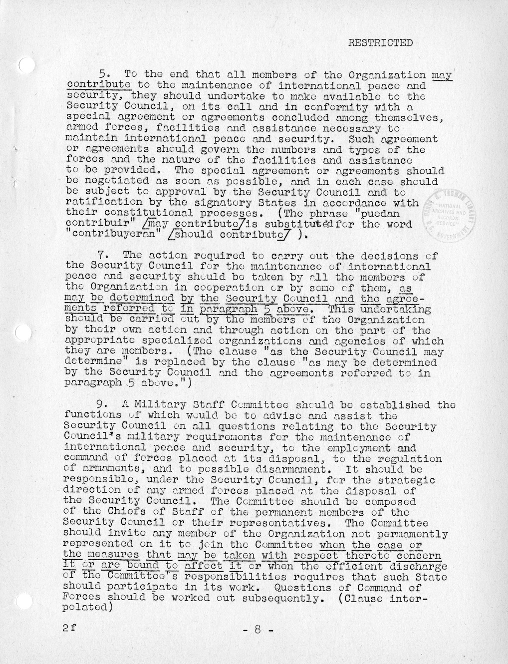 Report, Comments and Proposed Amendments Concerning the Dumbarton Oaks Proposals, Submitted by the Delegations to the United Nations Conference on International Organization