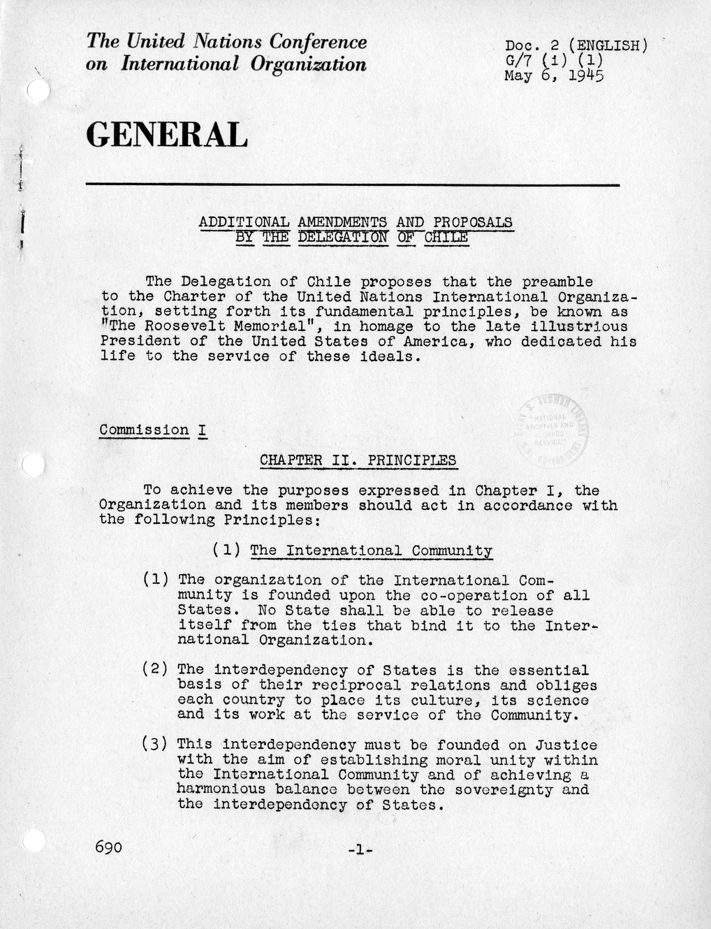 Report, Comments and Proposed Amendments Concerning the Dumbarton Oaks Proposals, Submitted by the Delegations to the United Nations Conference on International Organization