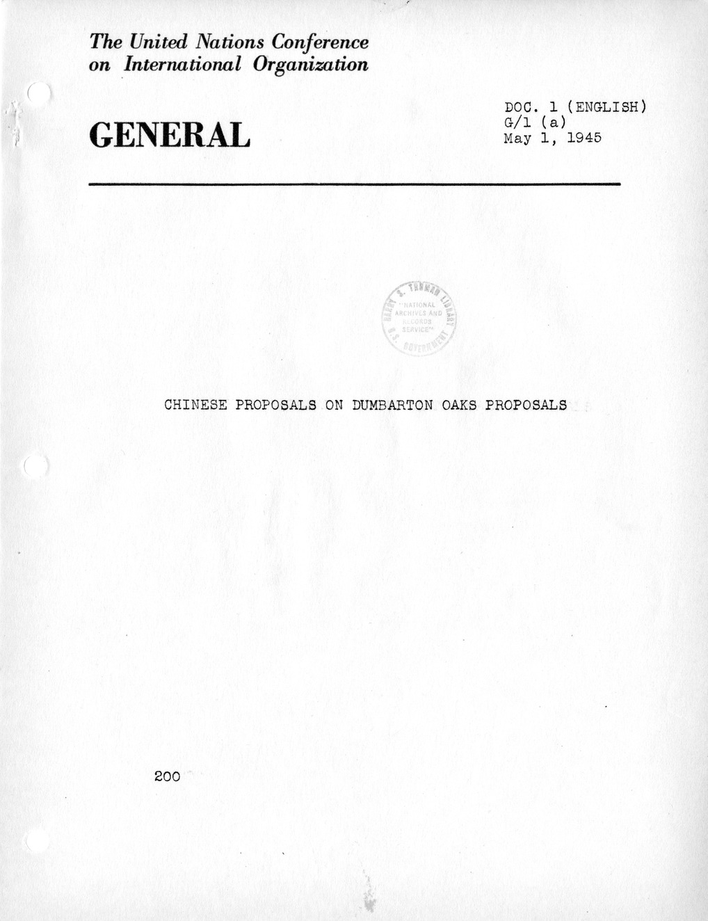 Report, Comments and Proposed Amendments Concerning the Dumbarton Oaks Proposals, Submitted by the Delegations to the United Nations Conference on International Organization