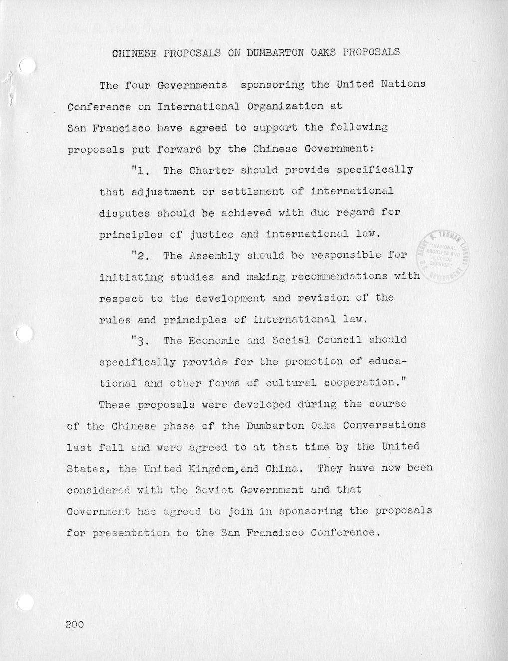 Report, Comments and Proposed Amendments Concerning the Dumbarton Oaks Proposals, Submitted by the Delegations to the United Nations Conference on International Organization