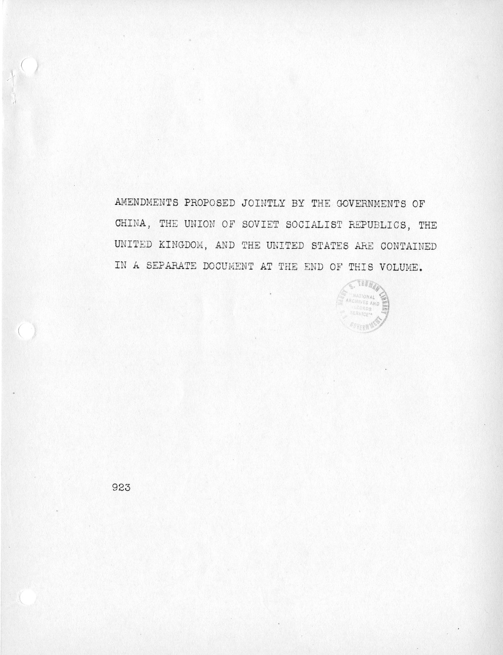 Report, Comments and Proposed Amendments Concerning the Dumbarton Oaks Proposals, Submitted by the Delegations to the United Nations Conference on International Organization