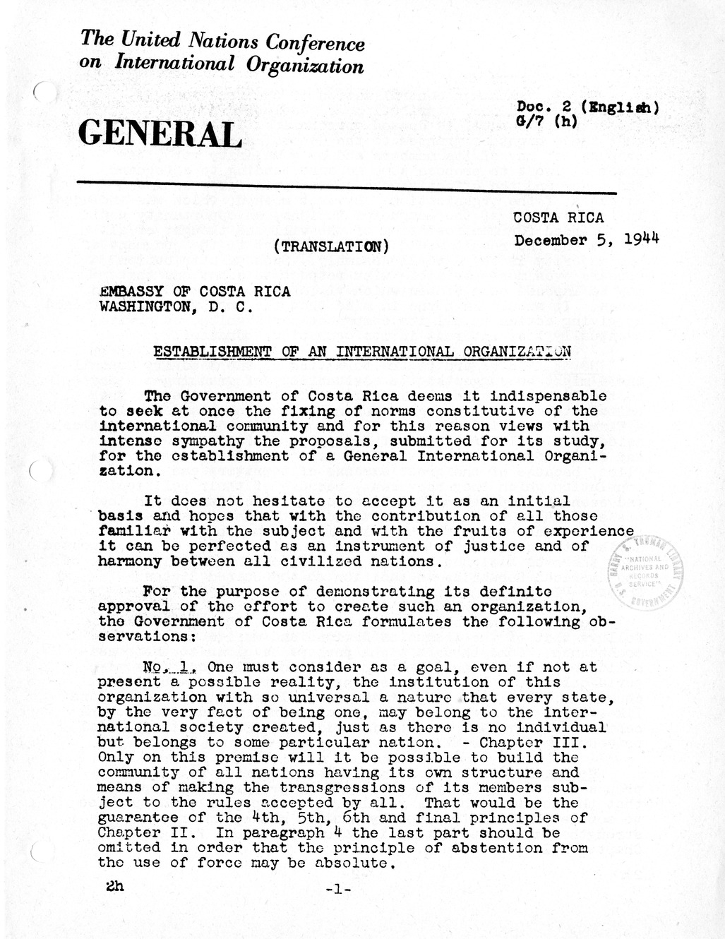 Report, Comments and Proposed Amendments Concerning the Dumbarton Oaks Proposals, Submitted by the Delegations to the United Nations Conference on International Organization