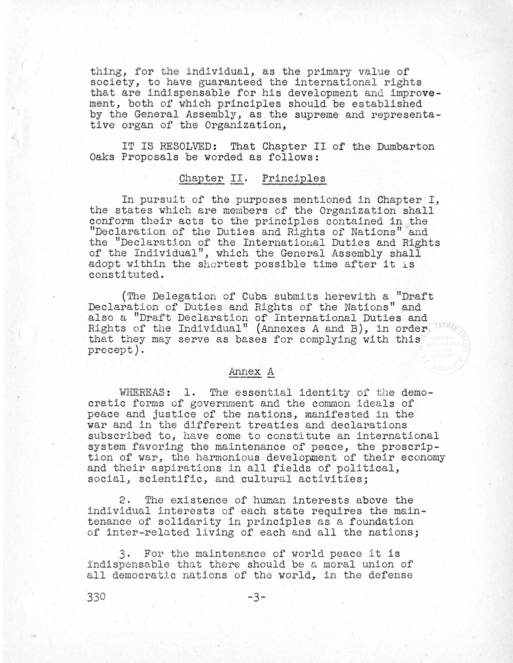 Report, Comments and Proposed Amendments Concerning the Dumbarton Oaks Proposals, Submitted by the Delegations to the United Nations Conference on International Organization