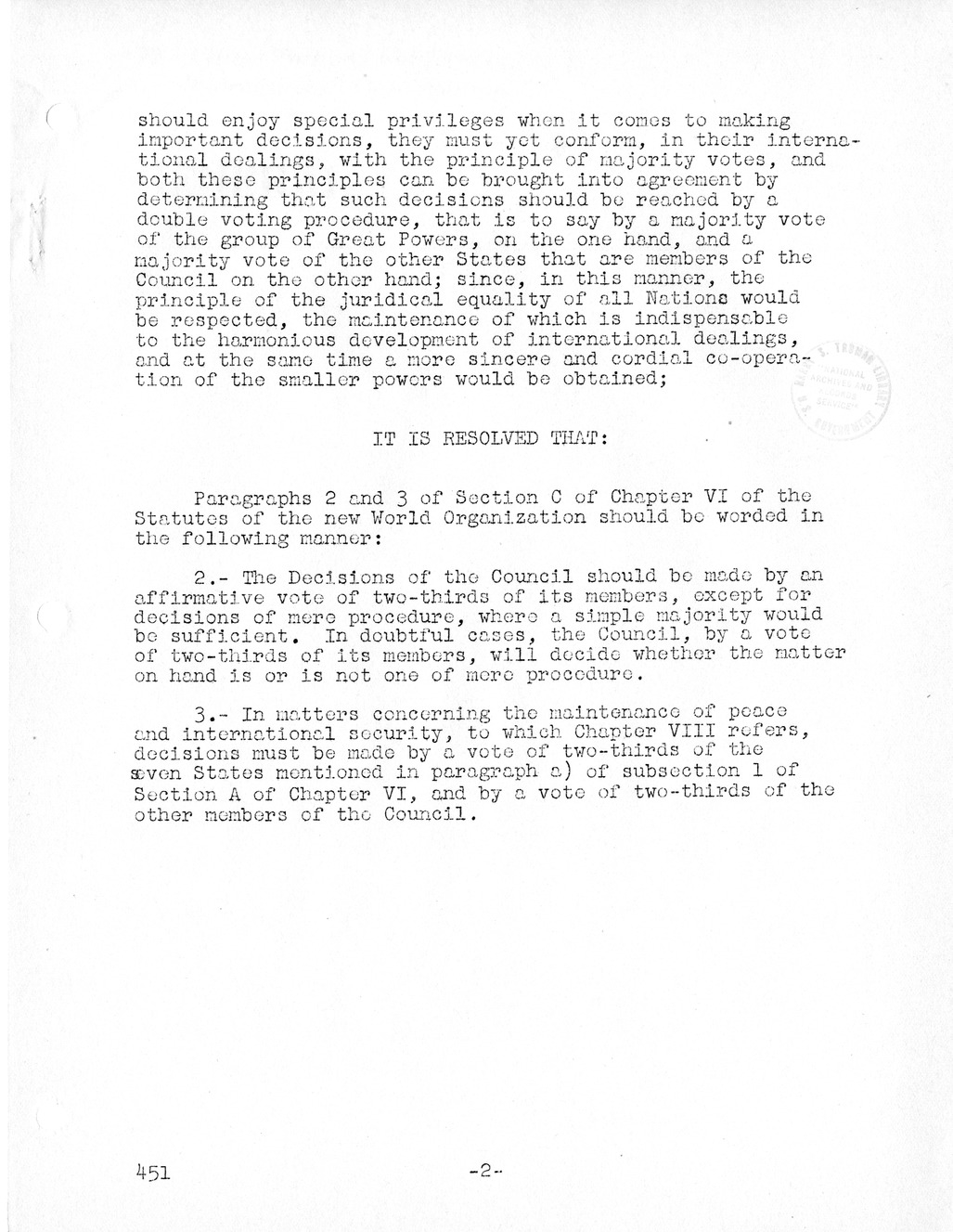 Report, Comments and Proposed Amendments Concerning the Dumbarton Oaks Proposals, Submitted by the Delegations to the United Nations Conference on International Organization