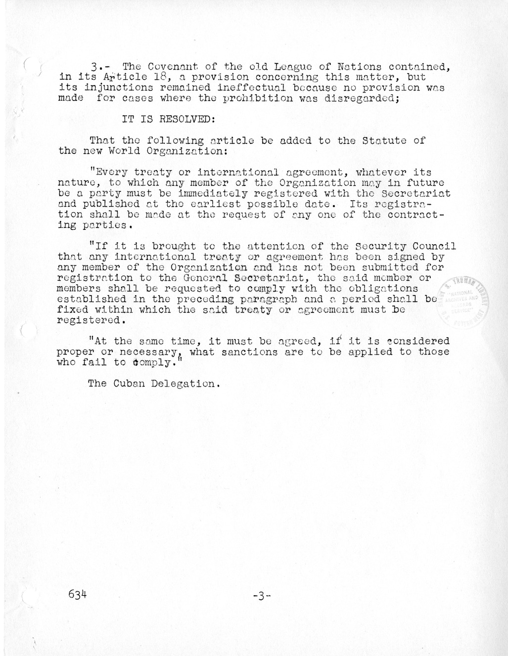 Report, Comments and Proposed Amendments Concerning the Dumbarton Oaks Proposals, Submitted by the Delegations to the United Nations Conference on International Organization