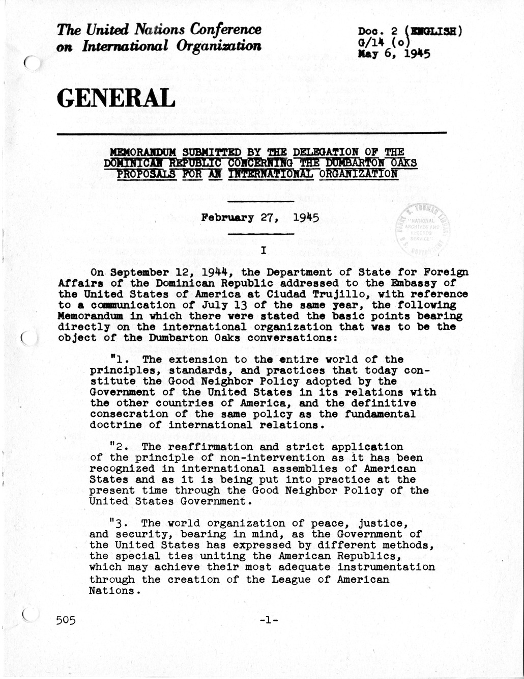 Report, Comments and Proposed Amendments Concerning the Dumbarton Oaks Proposals, Submitted by the Delegations to the United Nations Conference on International Organization