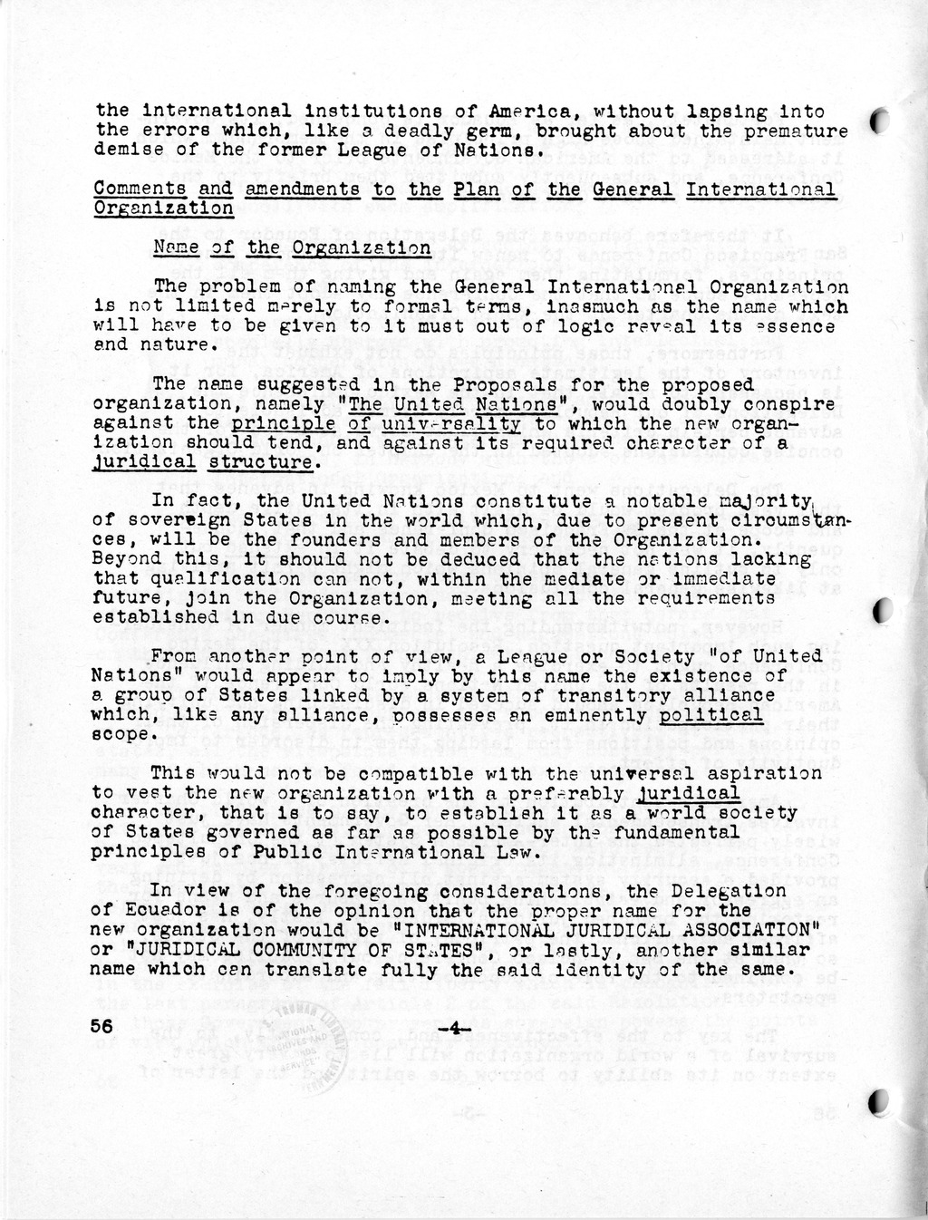 Report, Comments and Proposed Amendments Concerning the Dumbarton Oaks Proposals, Submitted by the Delegations to the United Nations Conference on International Organization