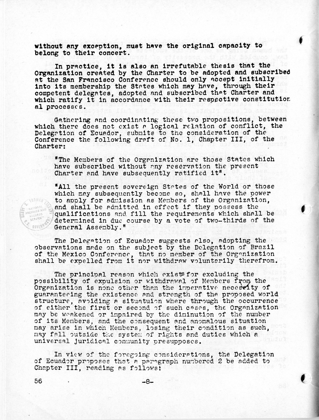 Report, Comments and Proposed Amendments Concerning the Dumbarton Oaks Proposals, Submitted by the Delegations to the United Nations Conference on International Organization