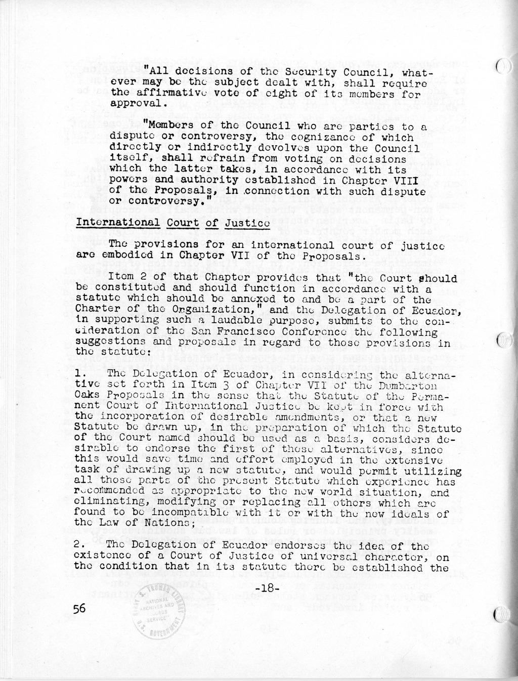 Report, Comments and Proposed Amendments Concerning the Dumbarton Oaks Proposals, Submitted by the Delegations to the United Nations Conference on International Organization