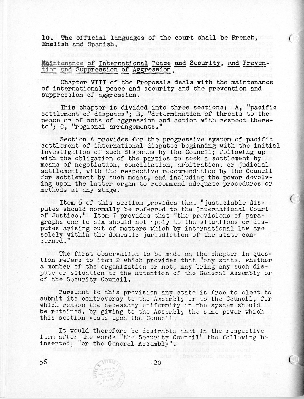 Report, Comments and Proposed Amendments Concerning the Dumbarton Oaks Proposals, Submitted by the Delegations to the United Nations Conference on International Organization