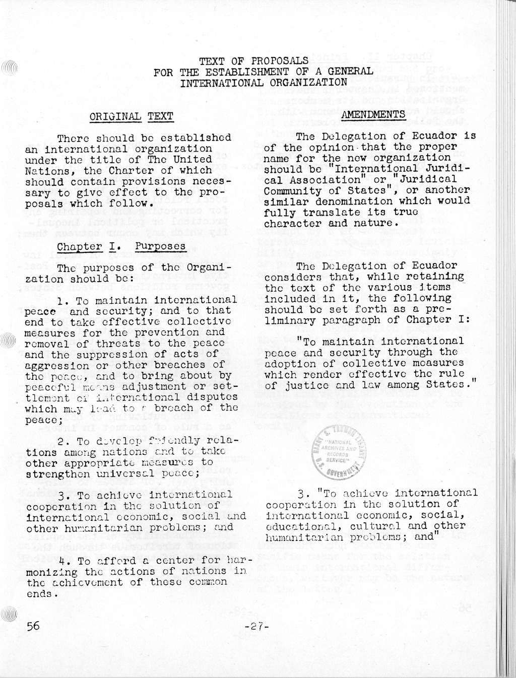 Report, Comments and Proposed Amendments Concerning the Dumbarton Oaks Proposals, Submitted by the Delegations to the United Nations Conference on International Organization
