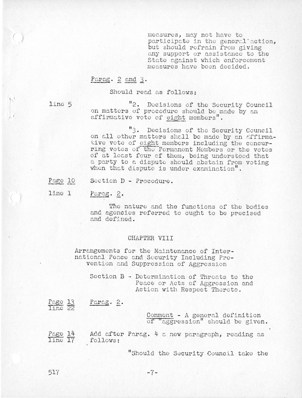Report, Comments and Proposed Amendments Concerning the Dumbarton Oaks Proposals, Submitted by the Delegations to the United Nations Conference on International Organization