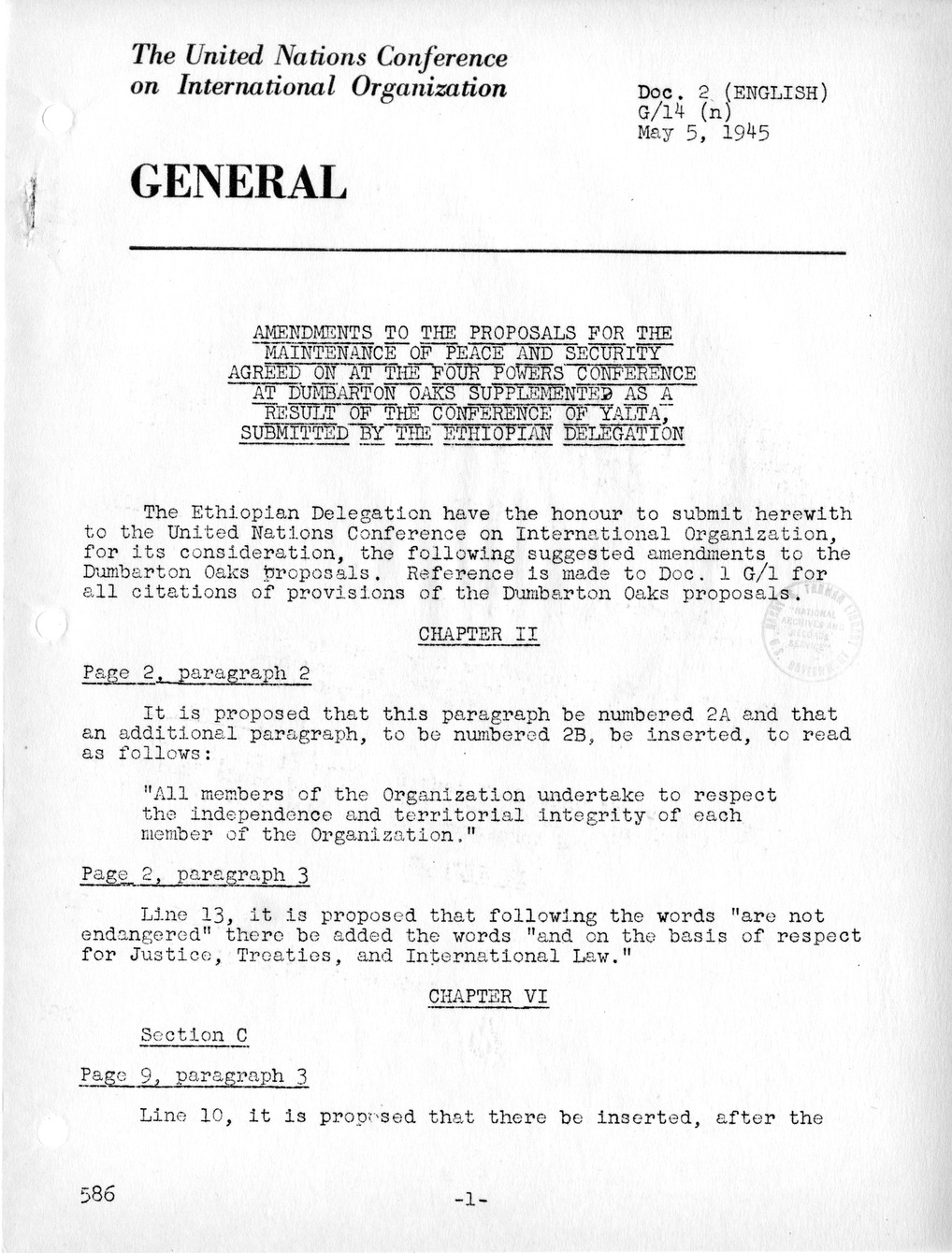 Report, Comments and Proposed Amendments Concerning the Dumbarton Oaks Proposals, Submitted by the Delegations to the United Nations Conference on International Organization