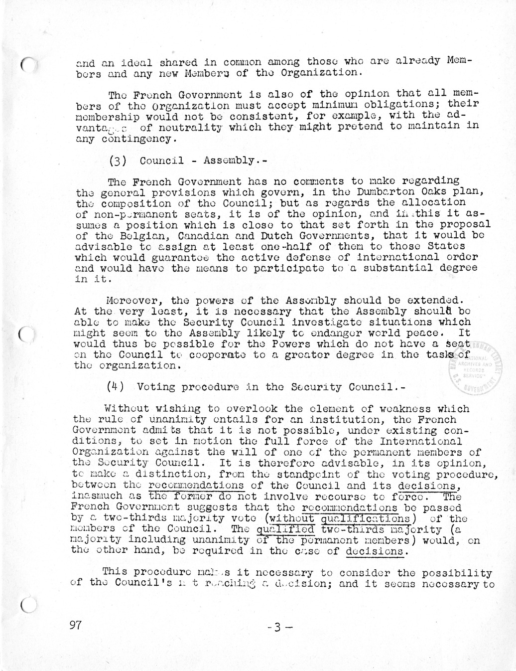 Report, Comments and Proposed Amendments Concerning the Dumbarton Oaks Proposals, Submitted by the Delegations to the United Nations Conference on International Organization