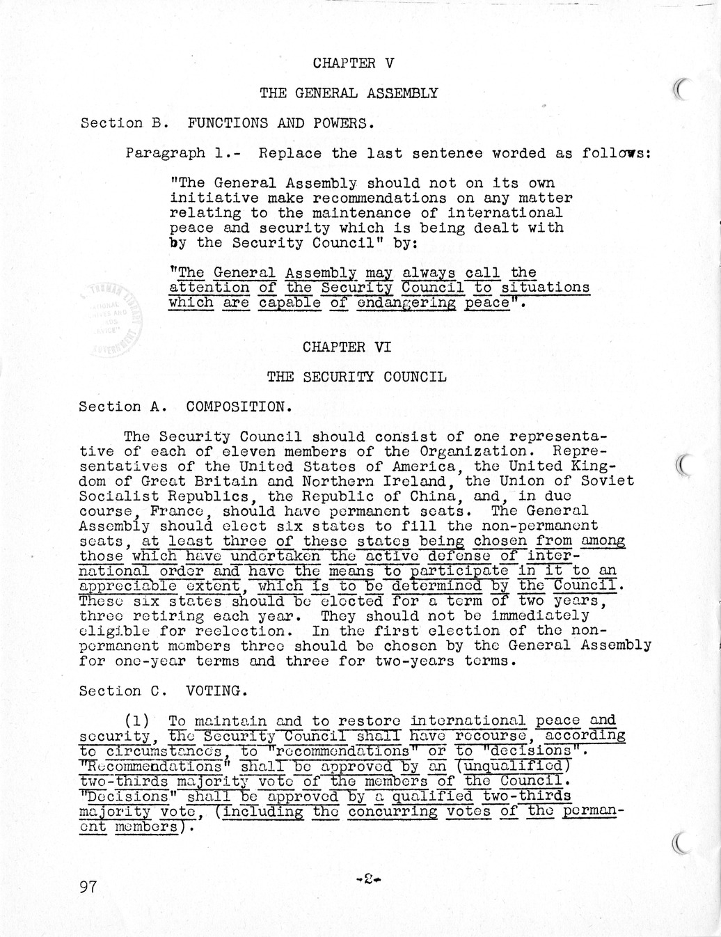 Report, Comments and Proposed Amendments Concerning the Dumbarton Oaks Proposals, Submitted by the Delegations to the United Nations Conference on International Organization