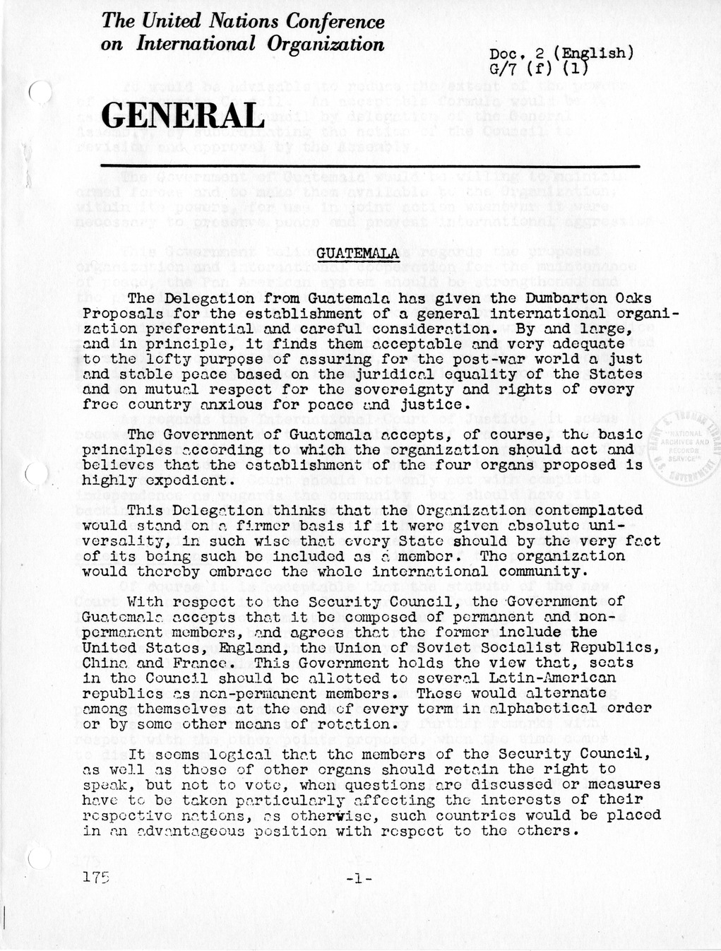 Report, Comments and Proposed Amendments Concerning the Dumbarton Oaks Proposals, Submitted by the Delegations to the United Nations Conference on International Organization
