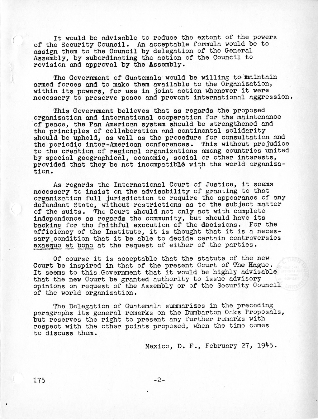 Report, Comments and Proposed Amendments Concerning the Dumbarton Oaks Proposals, Submitted by the Delegations to the United Nations Conference on International Organization