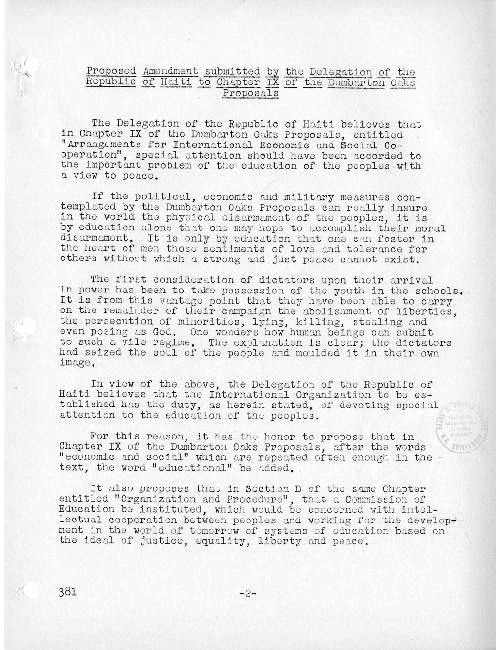 Report, Comments and Proposed Amendments Concerning the Dumbarton Oaks Proposals, Submitted by the Delegations to the United Nations Conference on International Organization