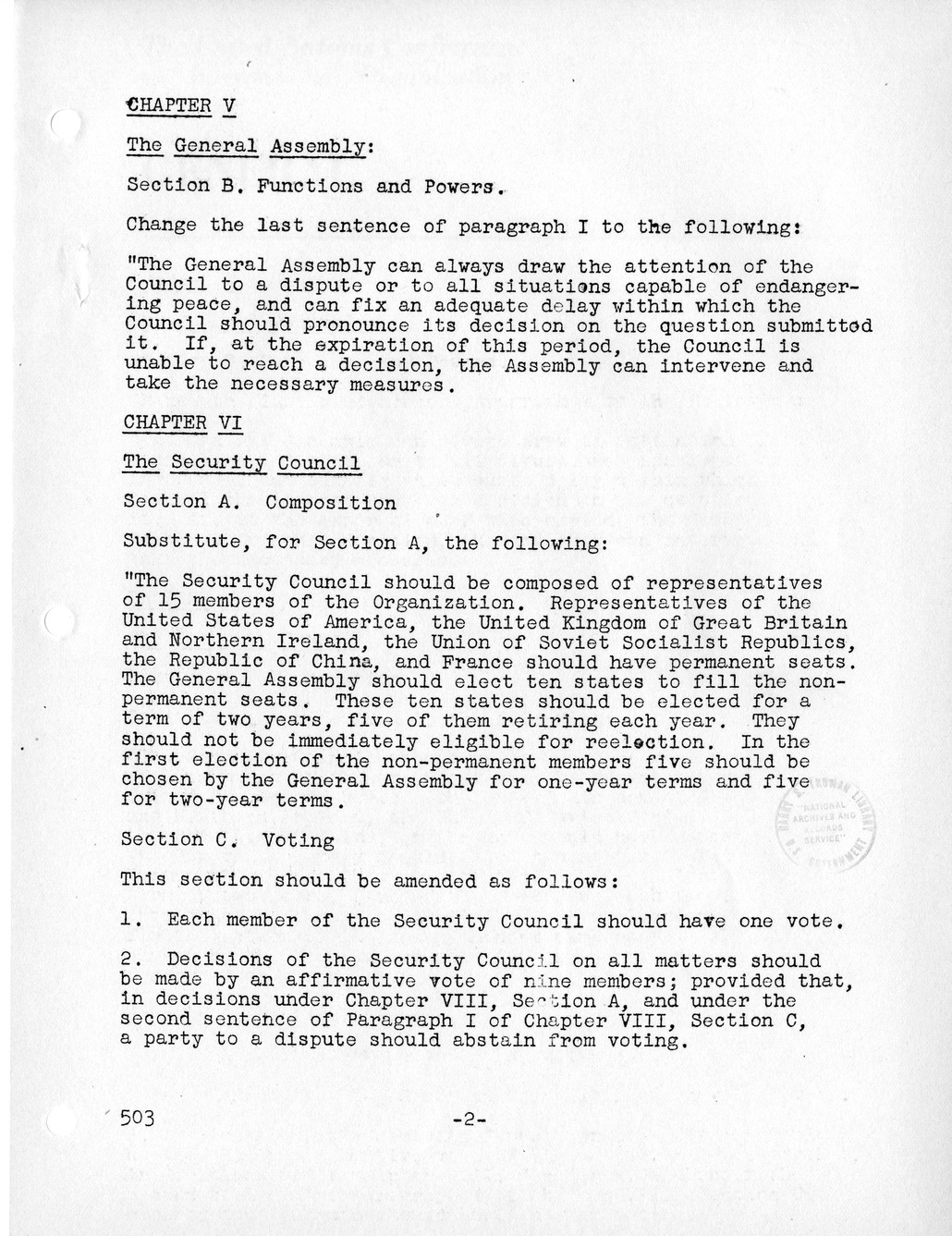 Report, Comments and Proposed Amendments Concerning the Dumbarton Oaks Proposals, Submitted by the Delegations to the United Nations Conference on International Organization