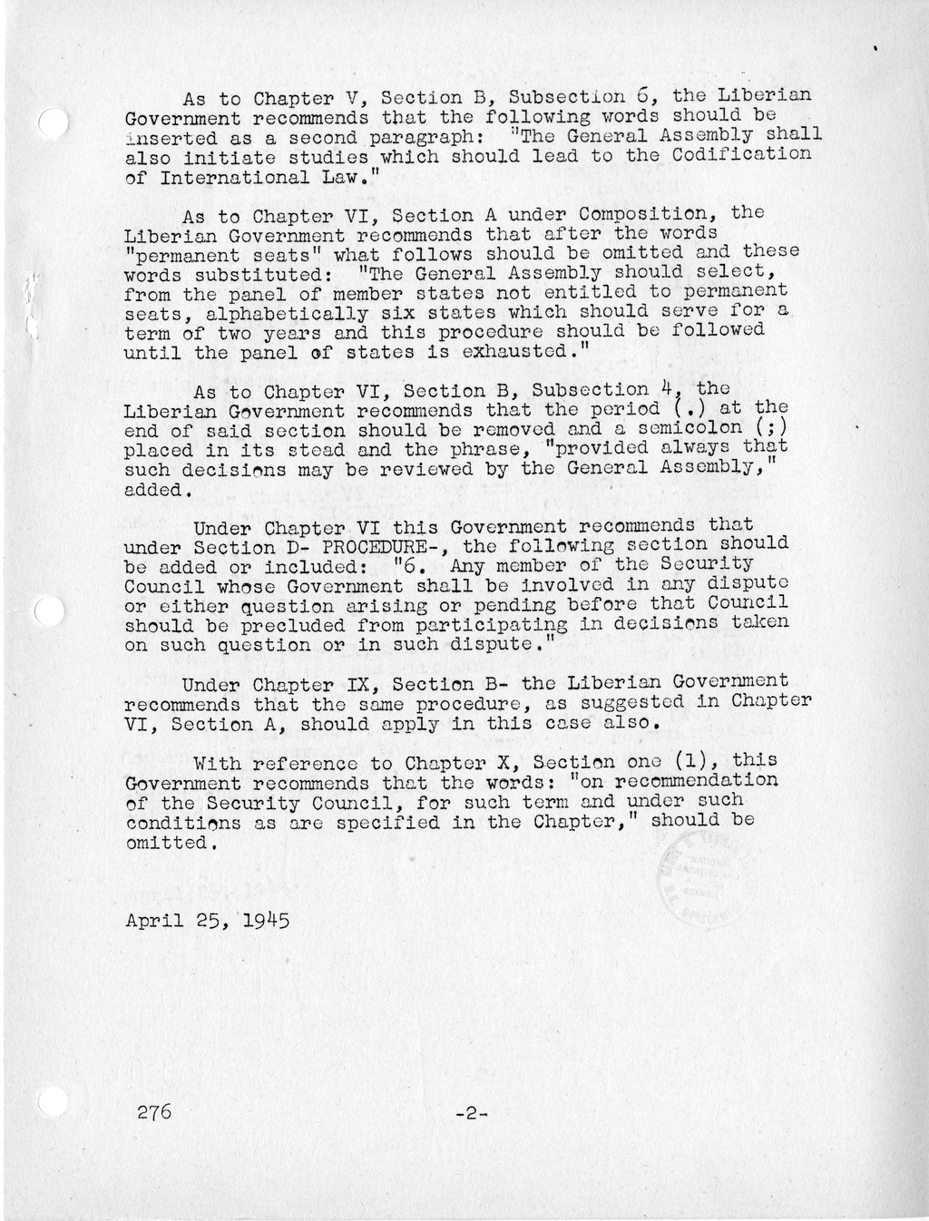 Report, Comments and Proposed Amendments Concerning the Dumbarton Oaks Proposals, Submitted by the Delegations to the United Nations Conference on International Organization