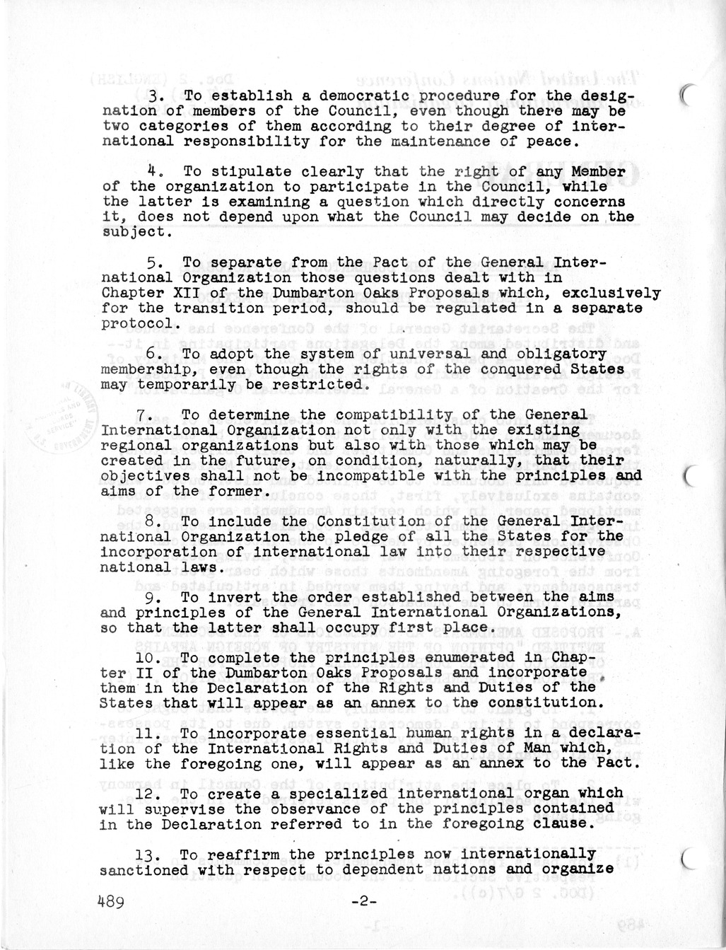 Report, Comments and Proposed Amendments Concerning the Dumbarton Oaks Proposals, Submitted by the Delegations to the United Nations Conference on International Organization