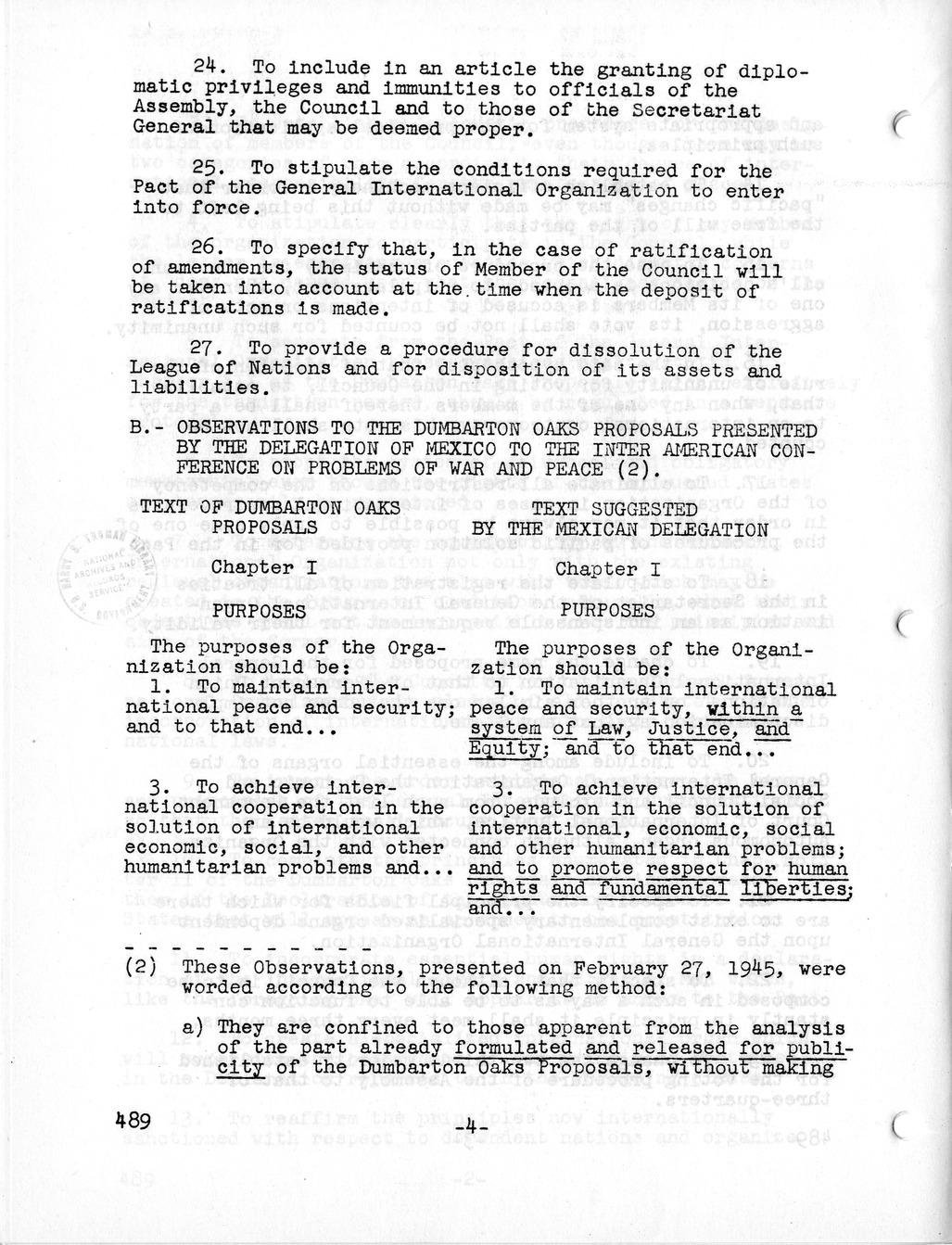 Report, Comments and Proposed Amendments Concerning the Dumbarton Oaks Proposals, Submitted by the Delegations to the United Nations Conference on International Organization