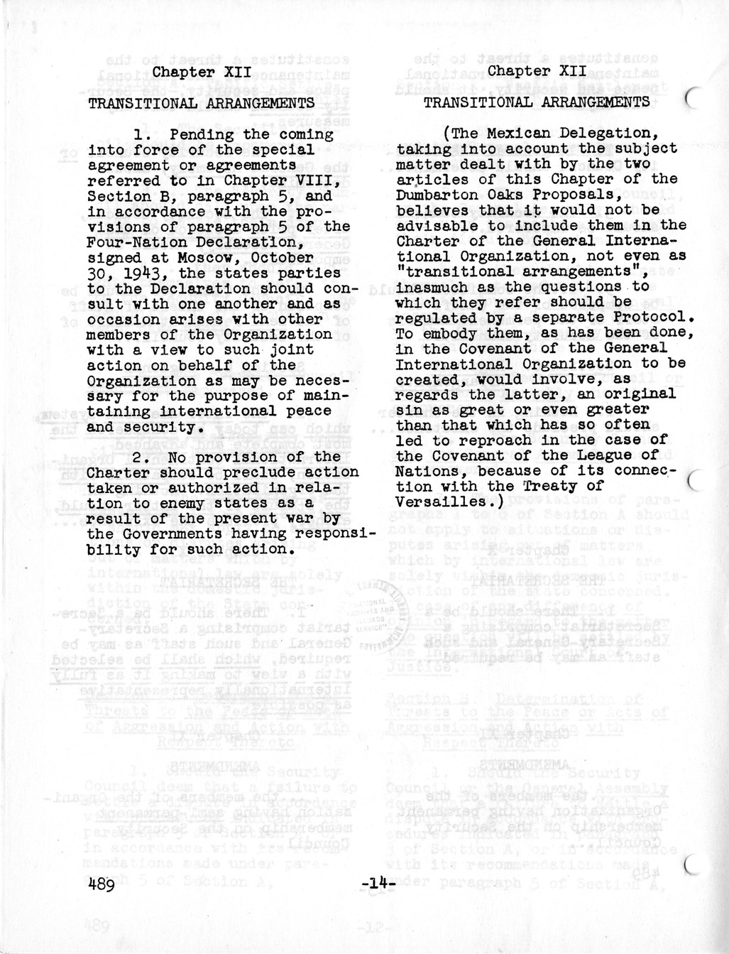 Report, Comments and Proposed Amendments Concerning the Dumbarton Oaks Proposals, Submitted by the Delegations to the United Nations Conference on International Organization
