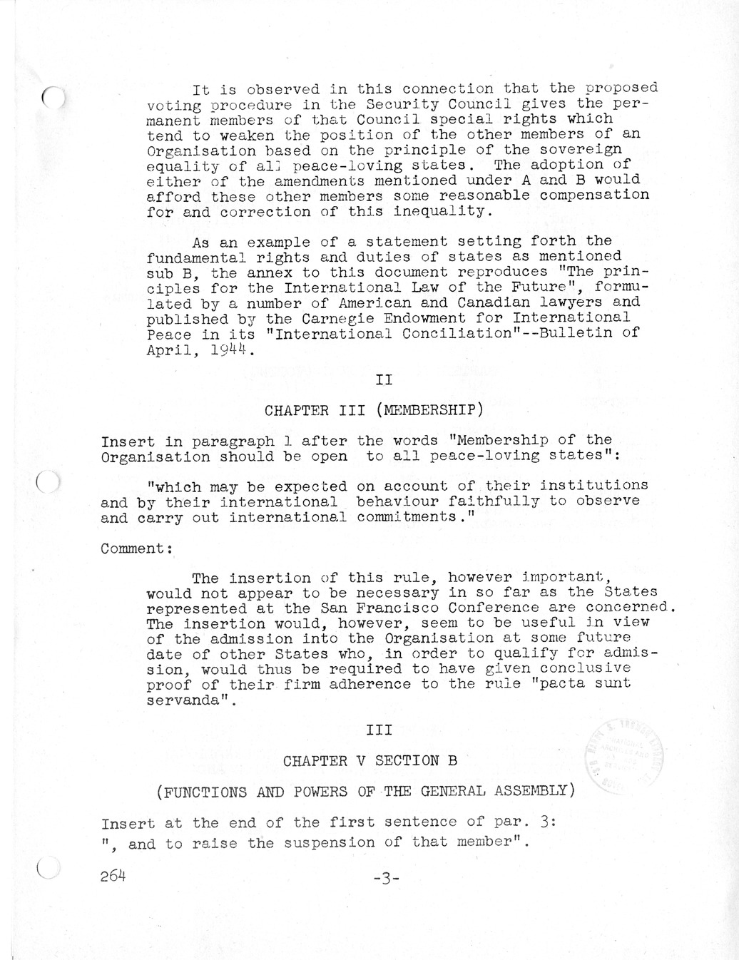 Report, Comments and Proposed Amendments Concerning the Dumbarton Oaks Proposals, Submitted by the Delegations to the United Nations Conference on International Organization