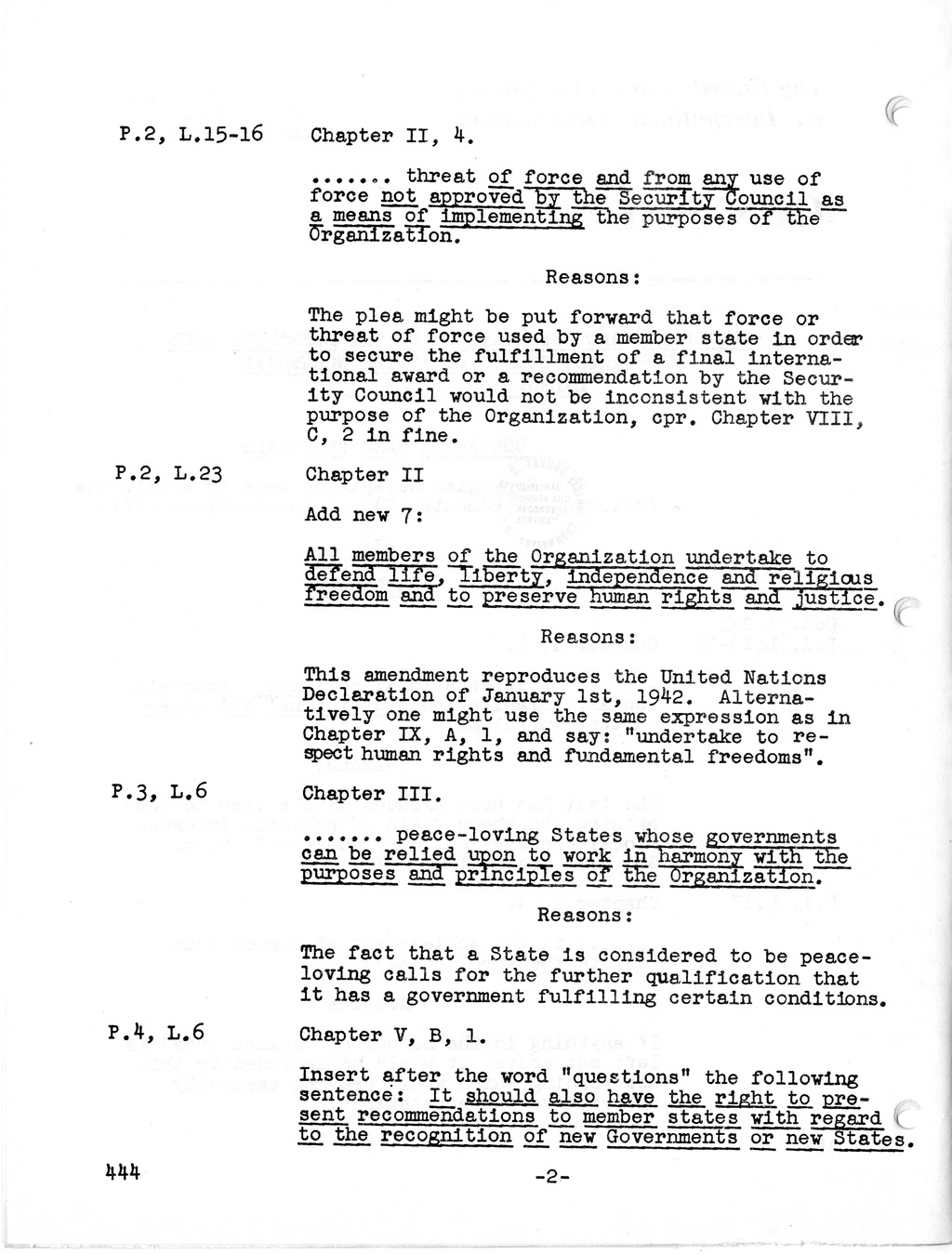 Report, Comments and Proposed Amendments Concerning the Dumbarton Oaks Proposals, Submitted by the Delegations to the United Nations Conference on International Organization