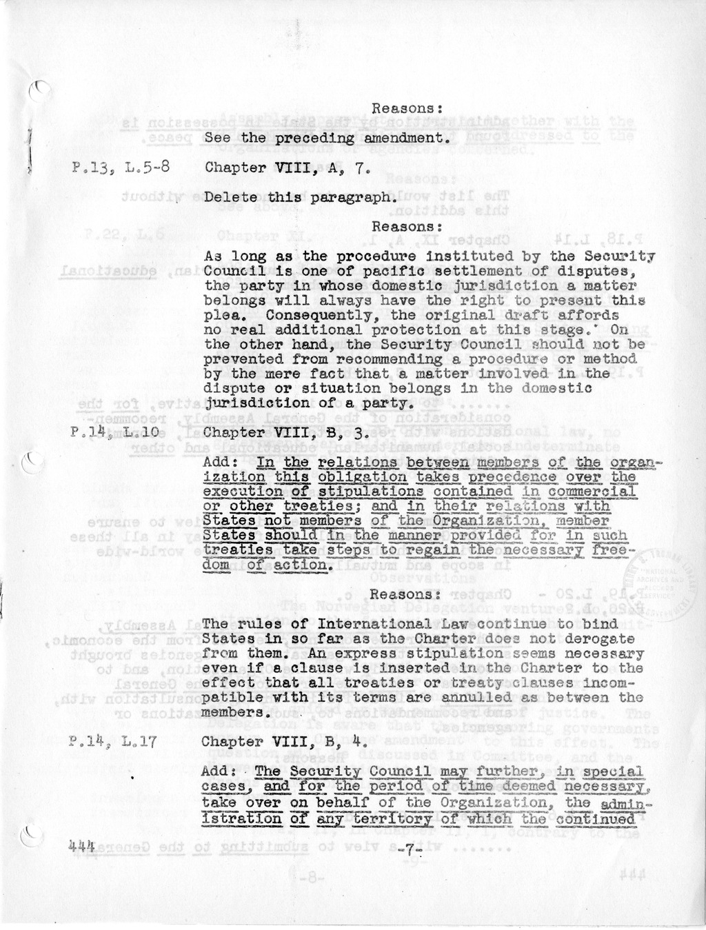 Report, Comments and Proposed Amendments Concerning the Dumbarton Oaks Proposals, Submitted by the Delegations to the United Nations Conference on International Organization
