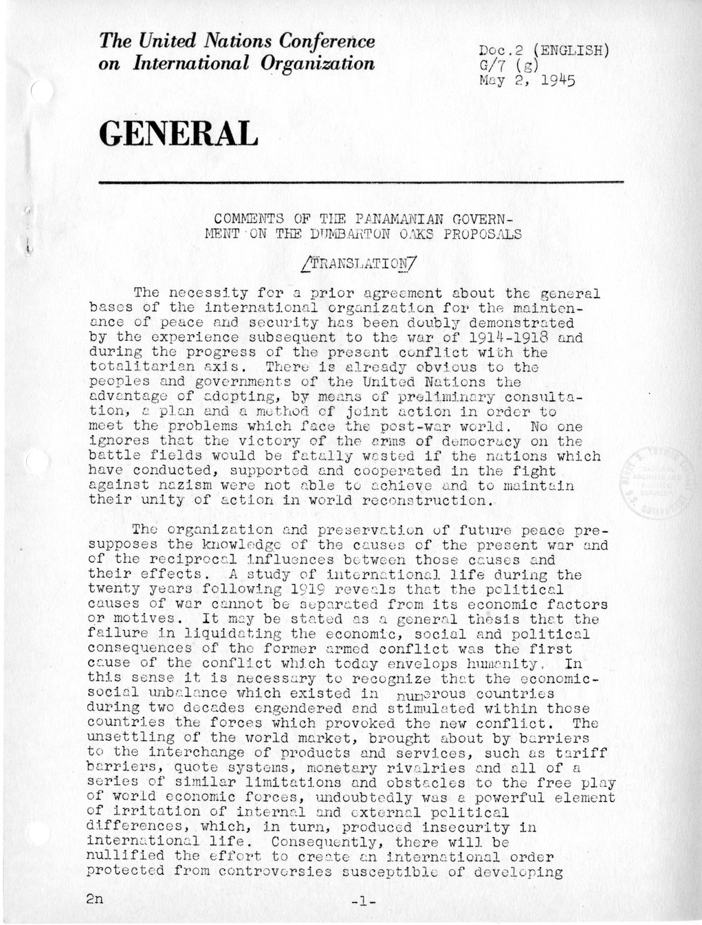 Report, Comments and Proposed Amendments Concerning the Dumbarton Oaks Proposals, Submitted by the Delegations to the United Nations Conference on International Organization