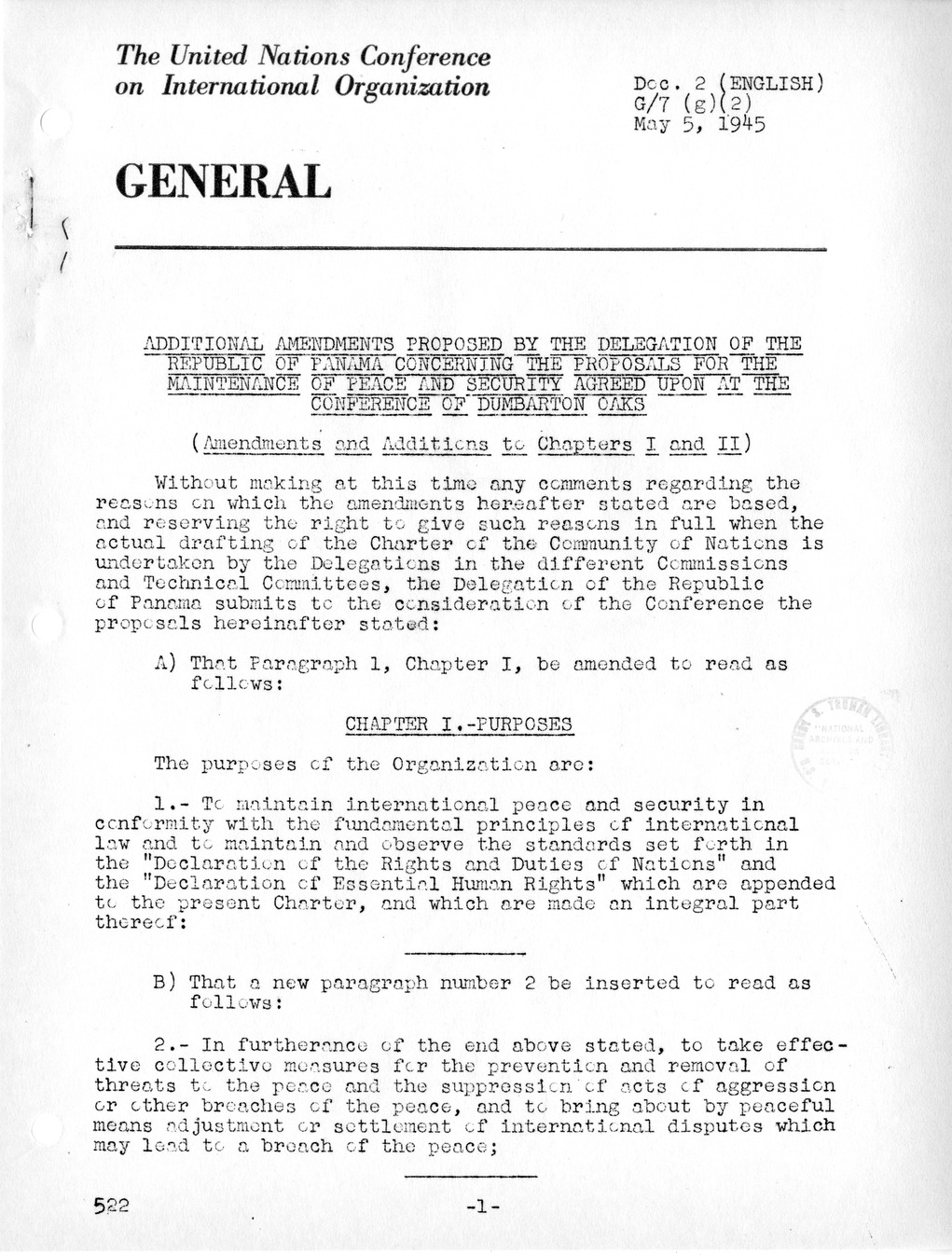Report, Comments and Proposed Amendments Concerning the Dumbarton Oaks Proposals, Submitted by the Delegations to the United Nations Conference on International Organization