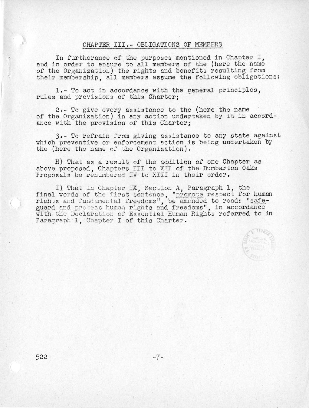 Report, Comments and Proposed Amendments Concerning the Dumbarton Oaks Proposals, Submitted by the Delegations to the United Nations Conference on International Organization