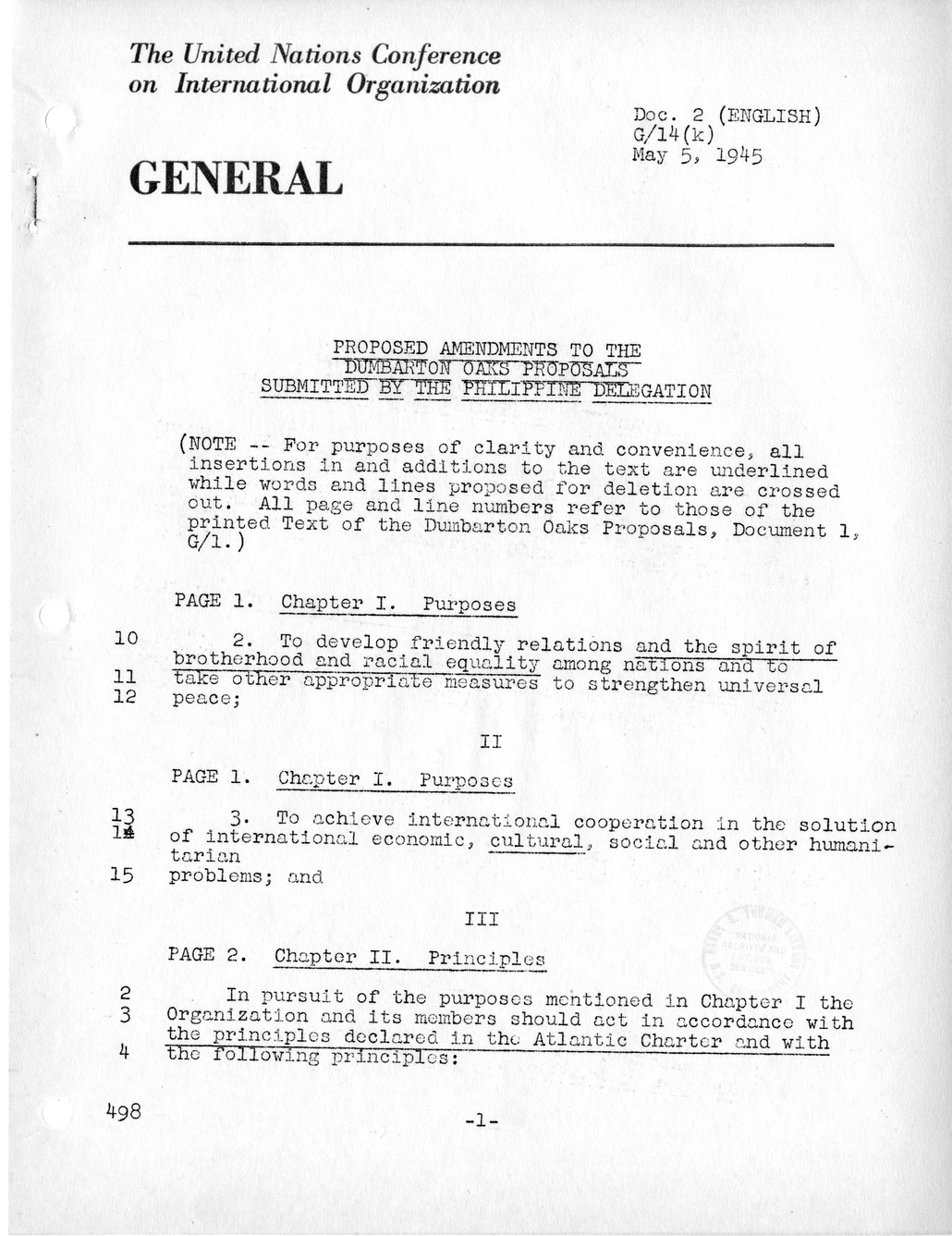 Report, Comments and Proposed Amendments Concerning the Dumbarton Oaks Proposals, Submitted by the Delegations to the United Nations Conference on International Organization