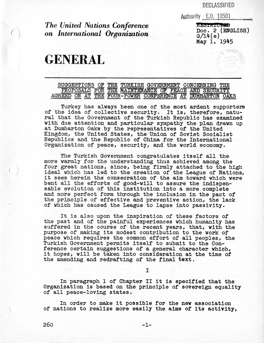 Report, Comments and Proposed Amendments Concerning the Dumbarton Oaks Proposals, Submitted by the Delegations to the United Nations Conference on International Organization