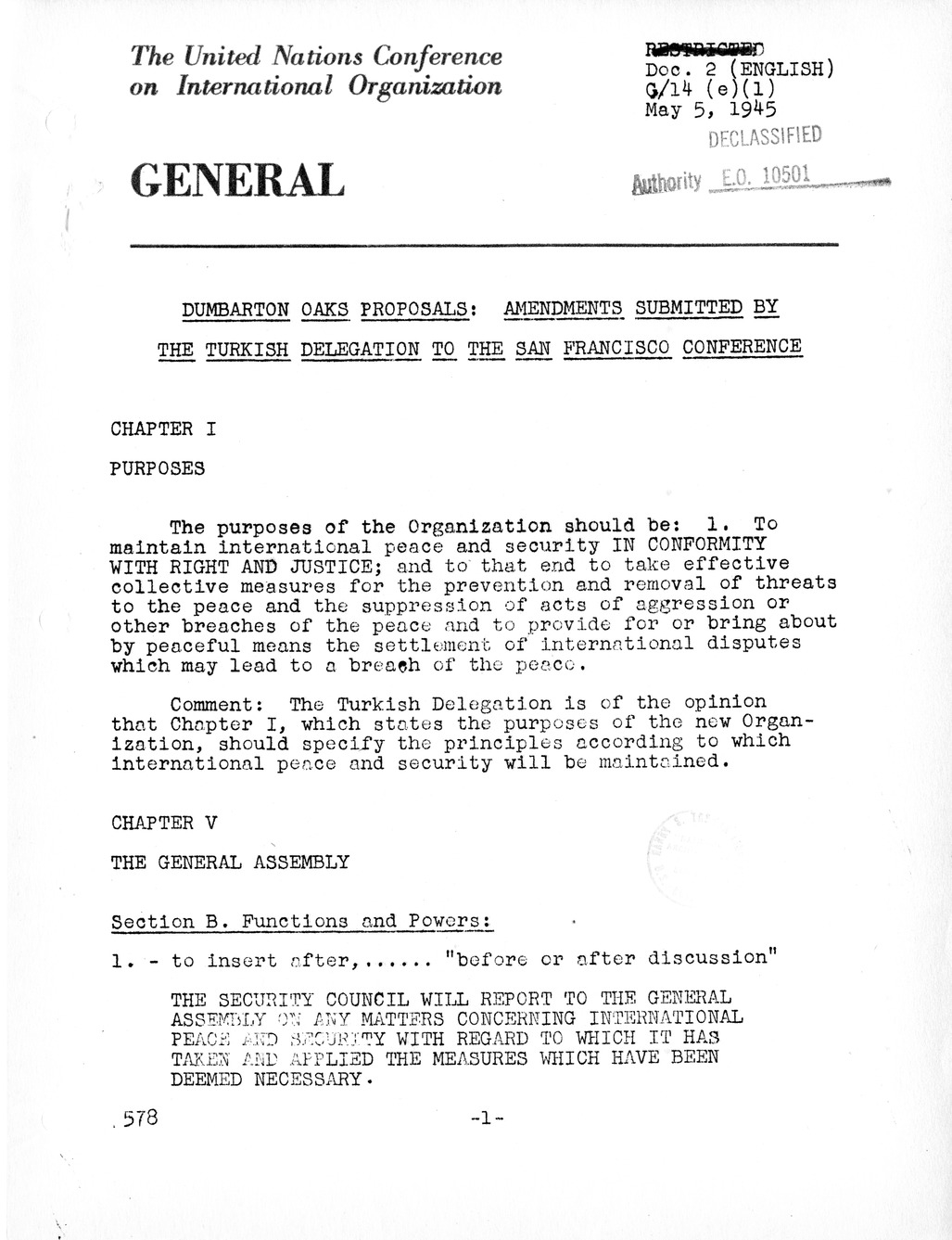 Report, Comments and Proposed Amendments Concerning the Dumbarton Oaks Proposals, Submitted by the Delegations to the United Nations Conference on International Organization