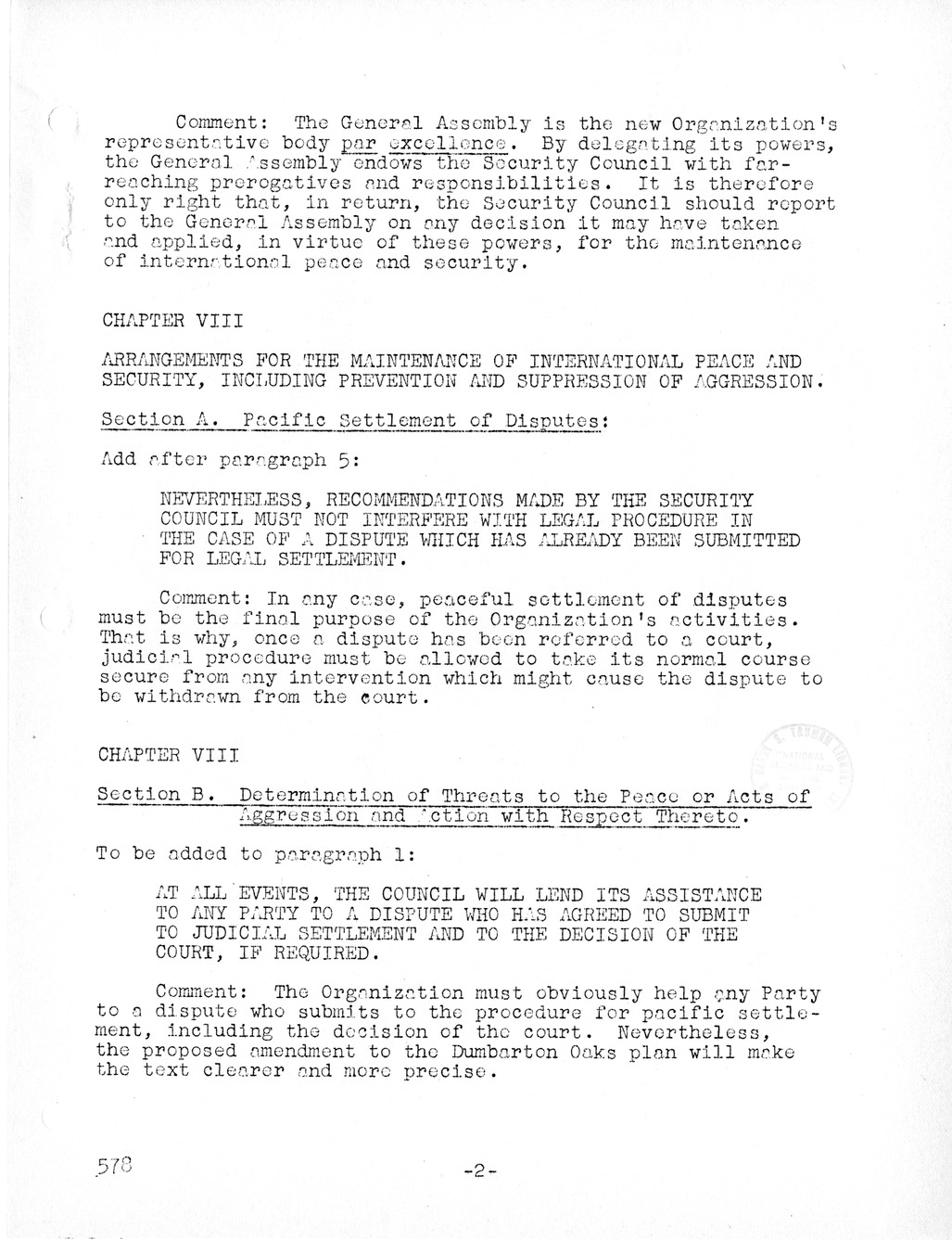 Report, Comments and Proposed Amendments Concerning the Dumbarton Oaks Proposals, Submitted by the Delegations to the United Nations Conference on International Organization