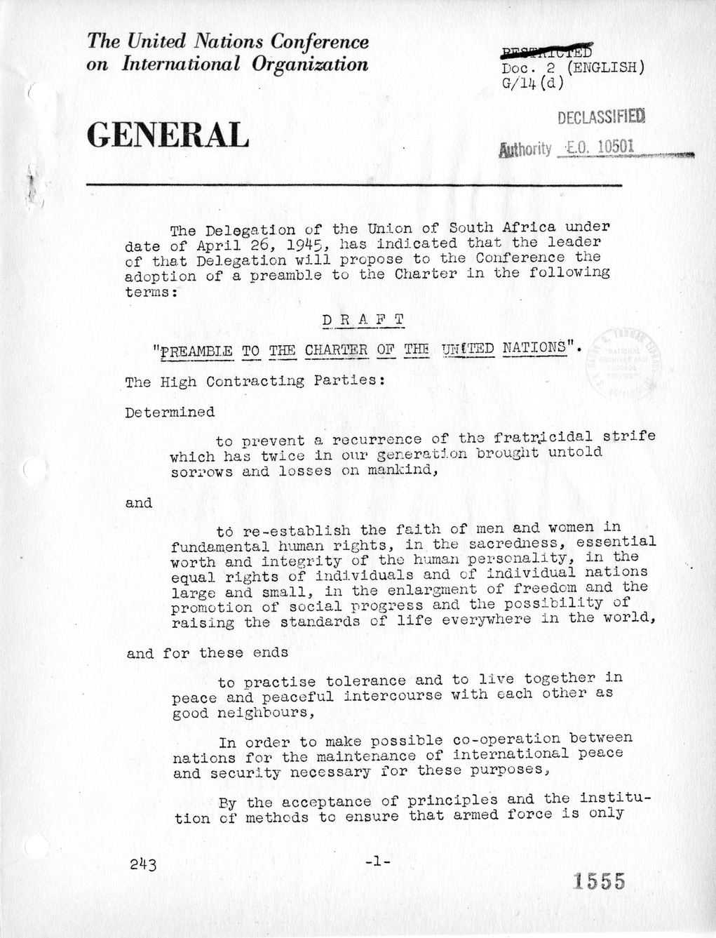 Report, Comments and Proposed Amendments Concerning the Dumbarton Oaks Proposals, Submitted by the Delegations to the United Nations Conference on International Organization