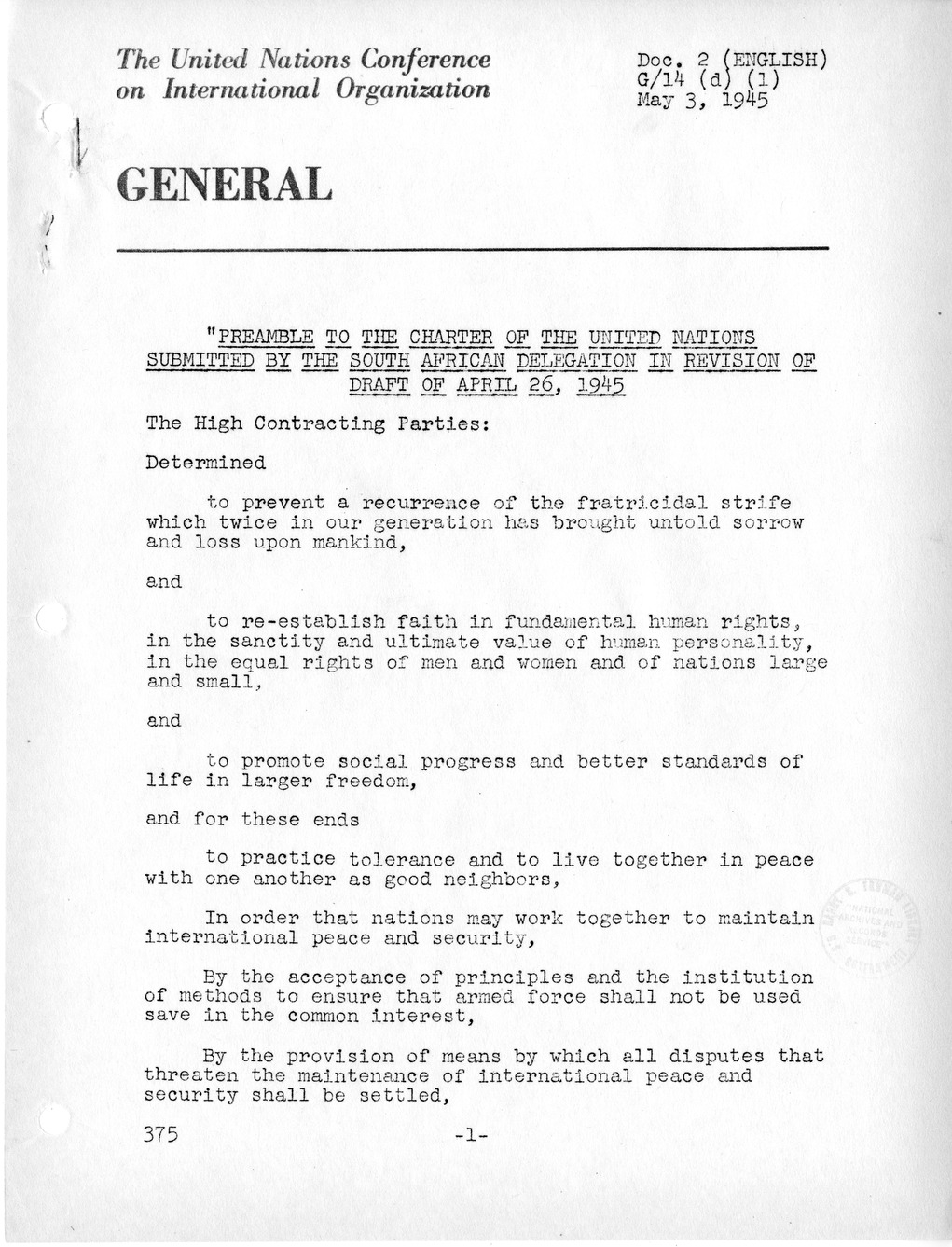 Report, Comments and Proposed Amendments Concerning the Dumbarton Oaks Proposals, Submitted by the Delegations to the United Nations Conference on International Organization