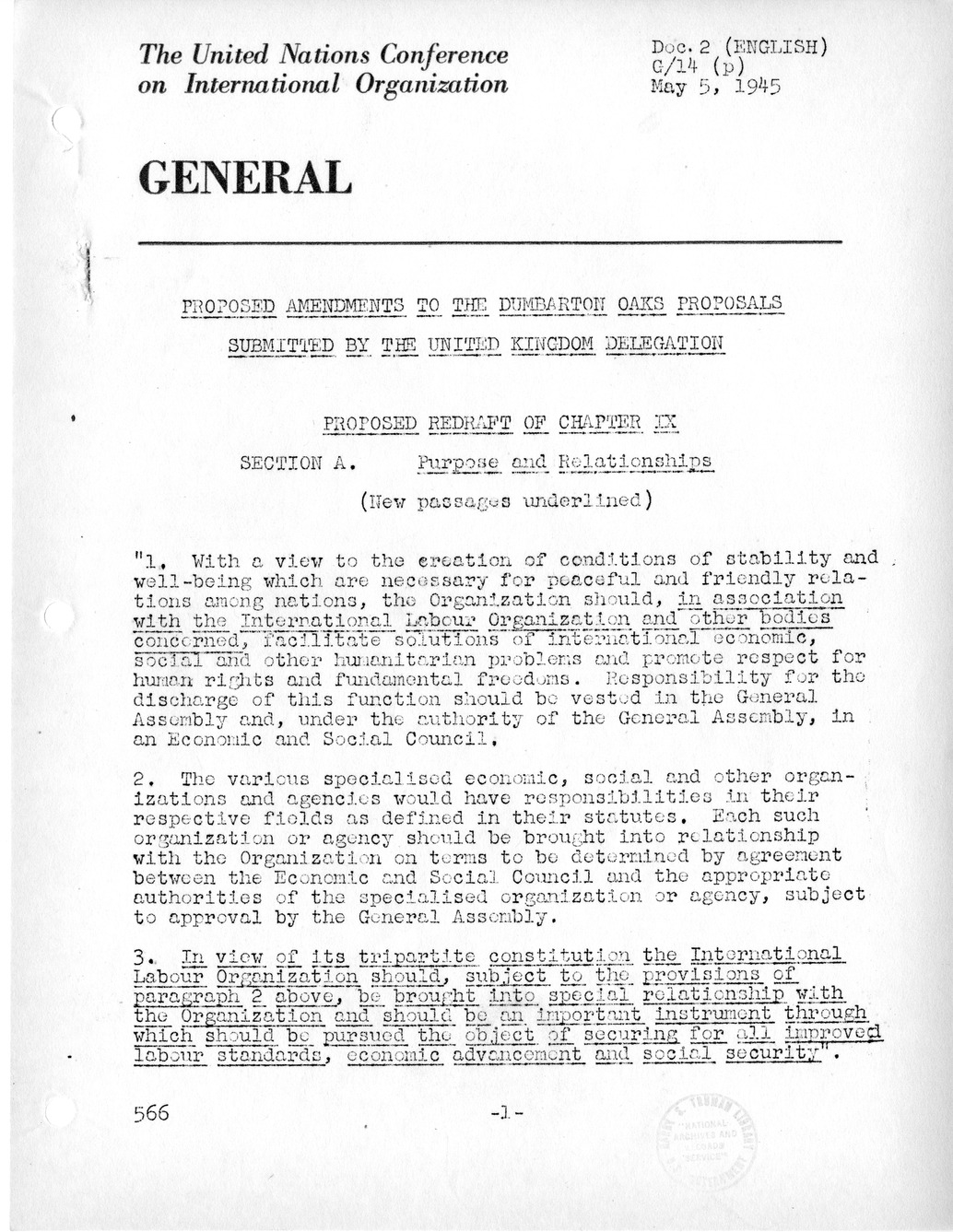Report, Comments and Proposed Amendments Concerning the Dumbarton Oaks Proposals, Submitted by the Delegations to the United Nations Conference on International Organization