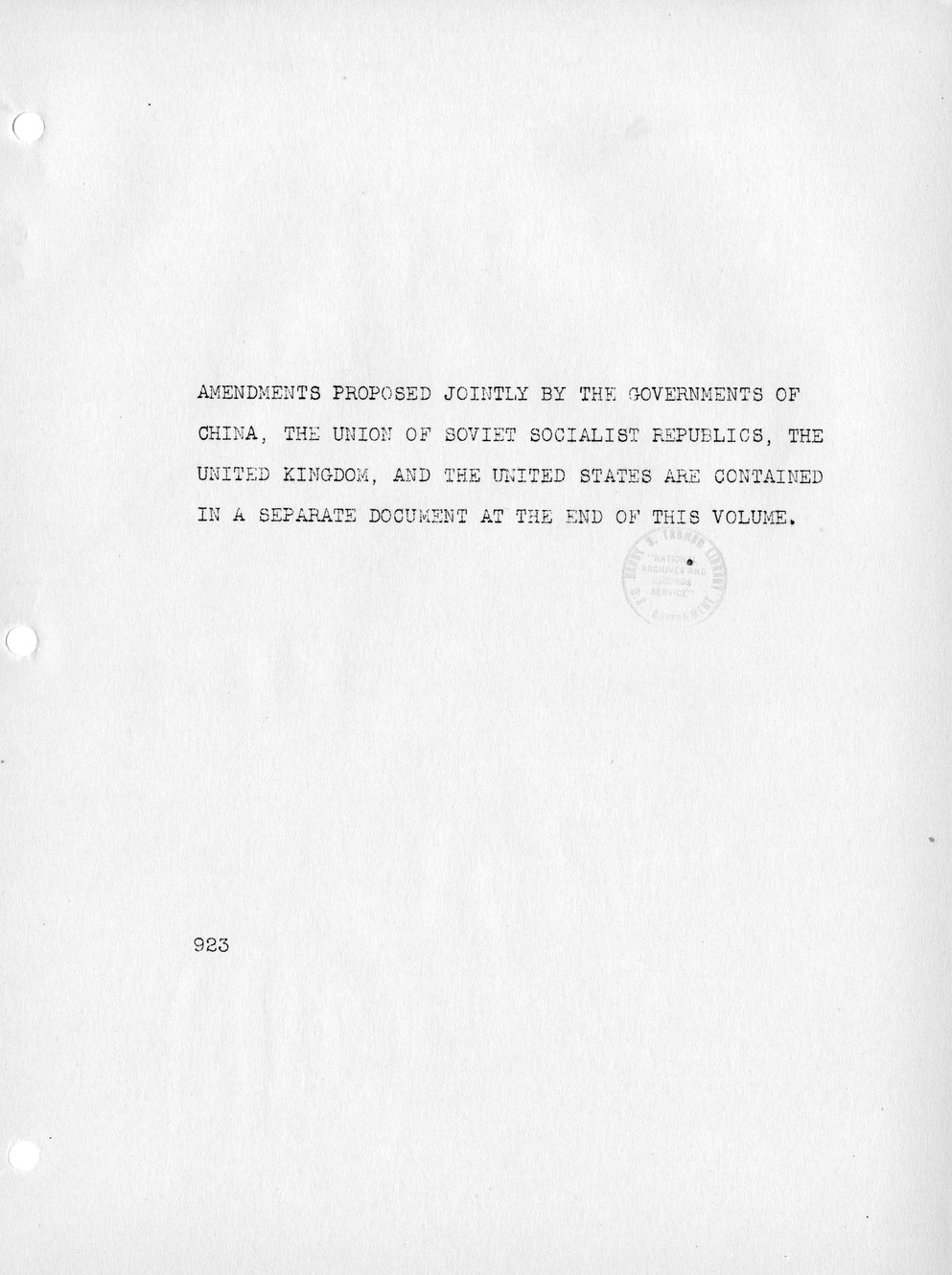 Report, Comments and Proposed Amendments Concerning the Dumbarton Oaks Proposals, Submitted by the Delegations to the United Nations Conference on International Organization