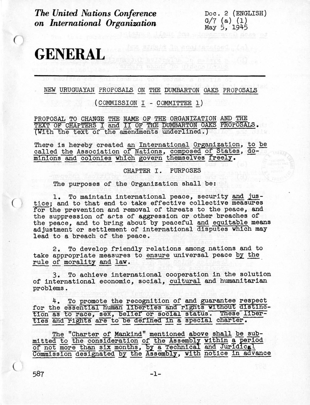 Report, Comments and Proposed Amendments Concerning the Dumbarton Oaks Proposals, Submitted by the Delegations to the United Nations Conference on International Organization