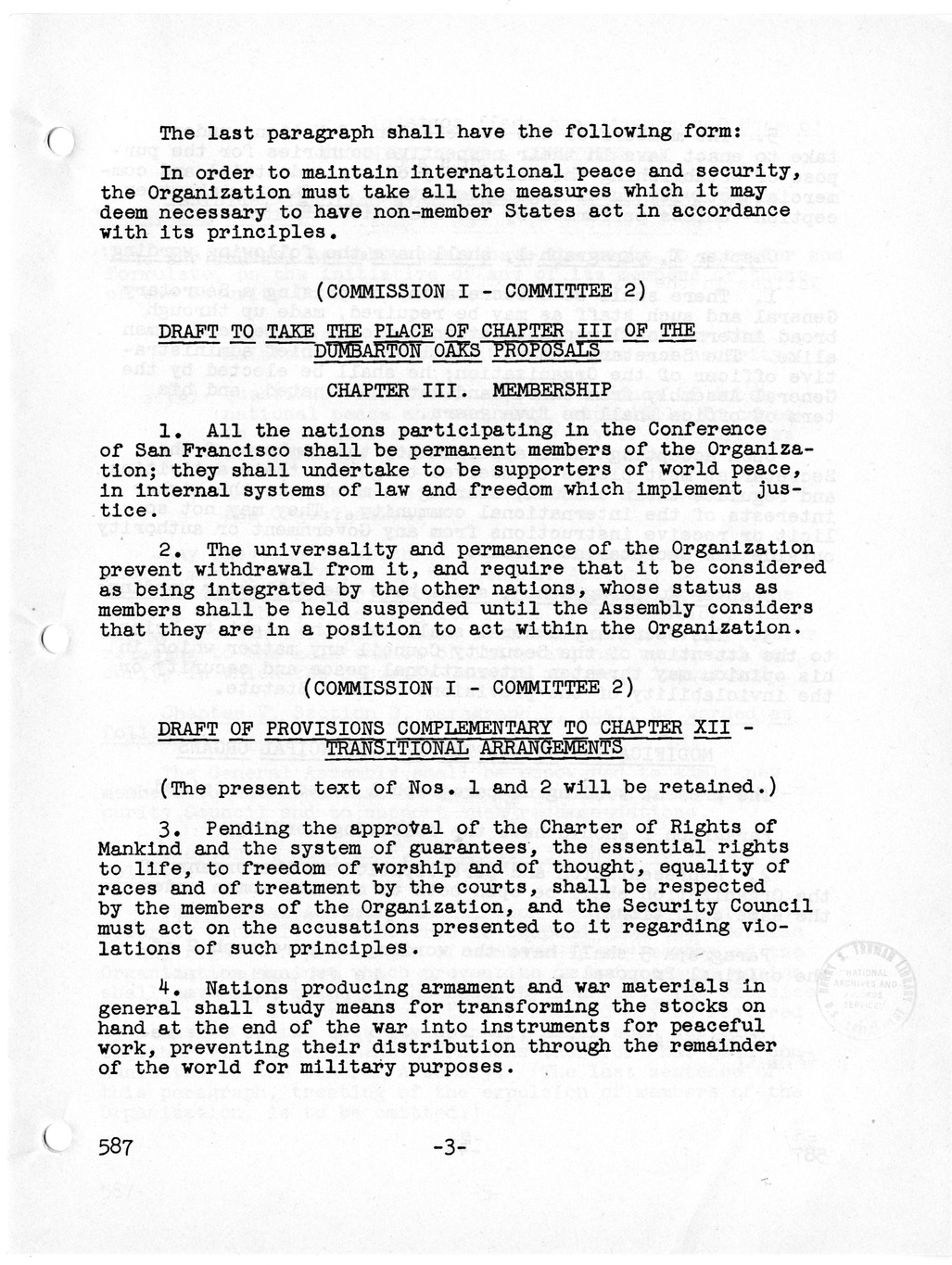 Report, Comments and Proposed Amendments Concerning the Dumbarton Oaks Proposals, Submitted by the Delegations to the United Nations Conference on International Organization