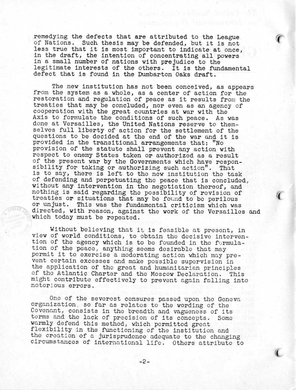 Report, Comments and Proposed Amendments Concerning the Dumbarton Oaks Proposals, Submitted by the Delegations to the United Nations Conference on International Organization
