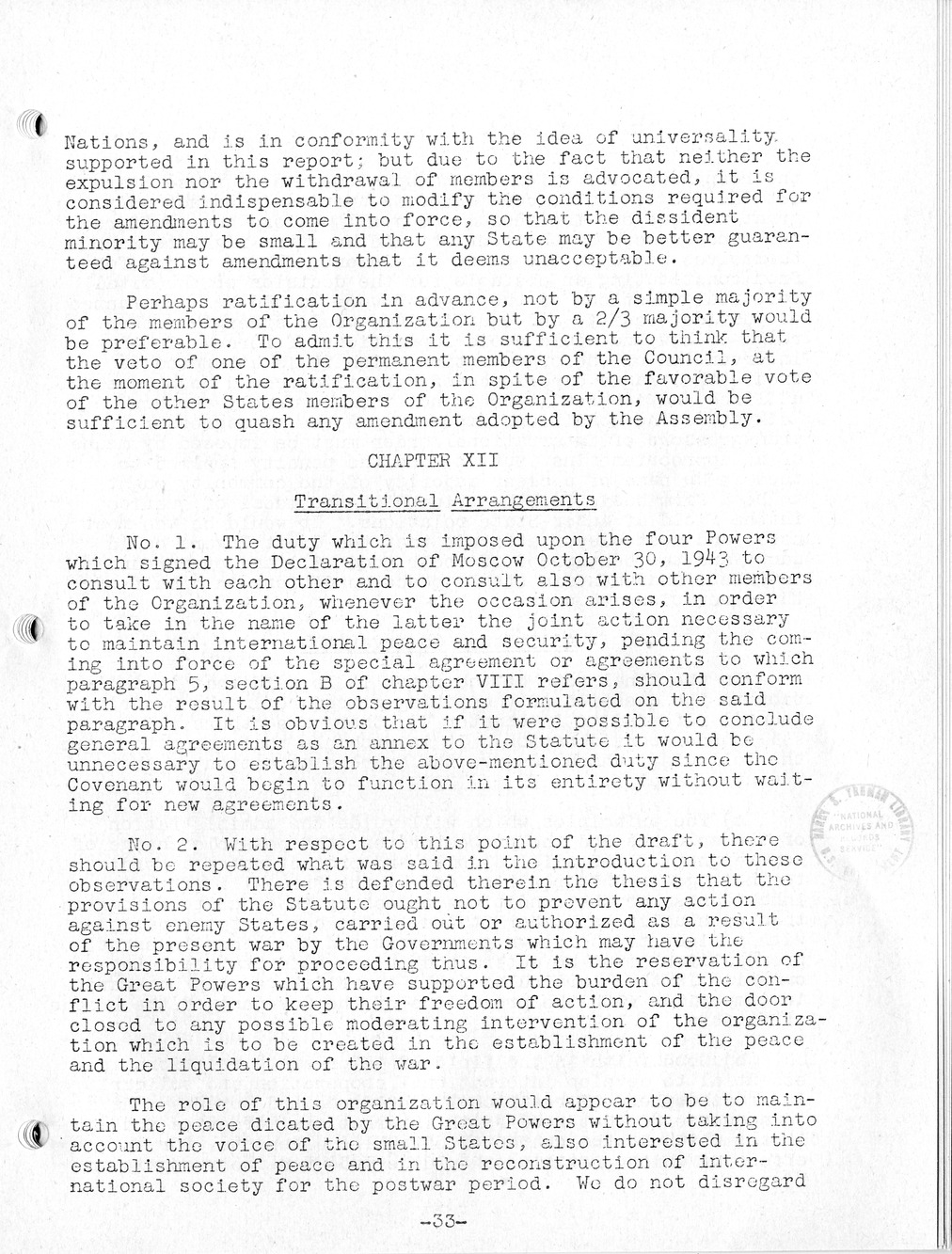 Report, Comments and Proposed Amendments Concerning the Dumbarton Oaks Proposals, Submitted by the Delegations to the United Nations Conference on International Organization