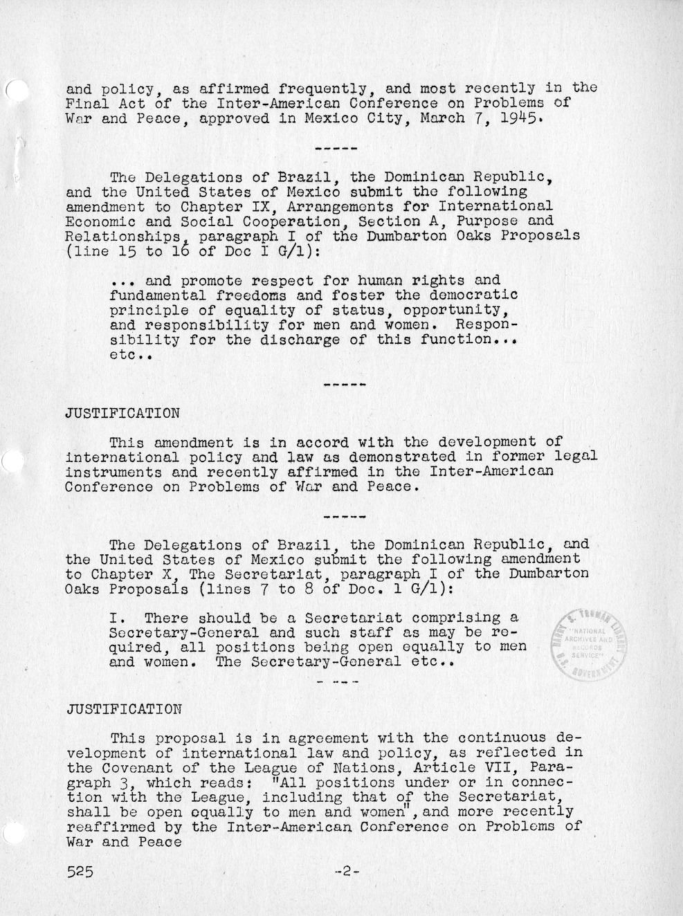 Report, Comments and Proposed Amendments Concerning the Dumbarton Oaks Proposals, Submitted by the Delegations to the United Nations Conference on International Organization